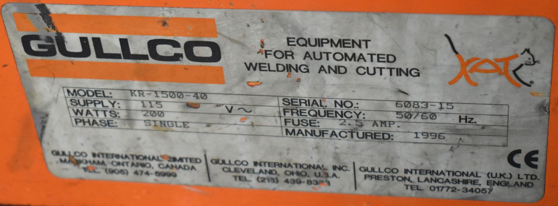 GULLCO KR-1500-40 BENCH TOP TURNING ROLLS, S/N: 6083-15 - Image 3 of 3