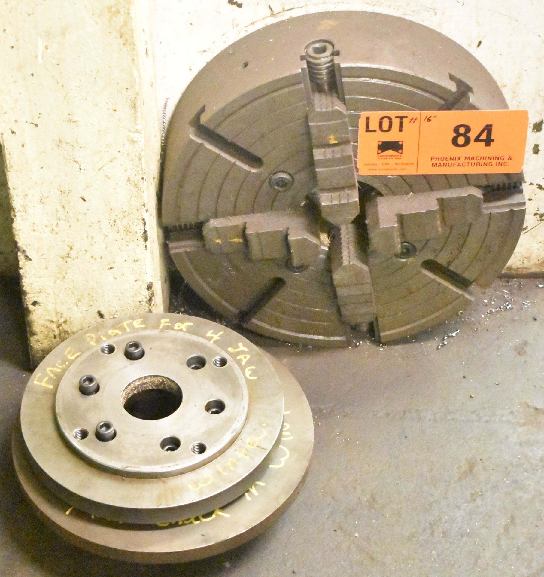 LOT/ 16" 4 JAW CHUCK WITH BACKING PLATES