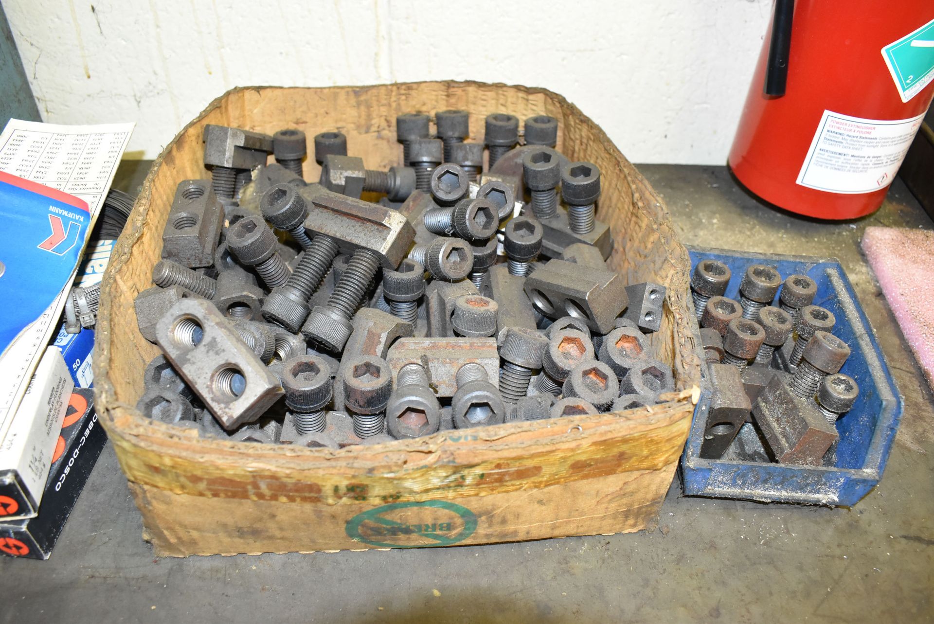 LOT/ HIGHBOY CABINET AND SHOP CABINET WITH REMAINING CONTENTS - HARDWARE, SPARE PARTS, JAW NUTS - Image 6 of 6