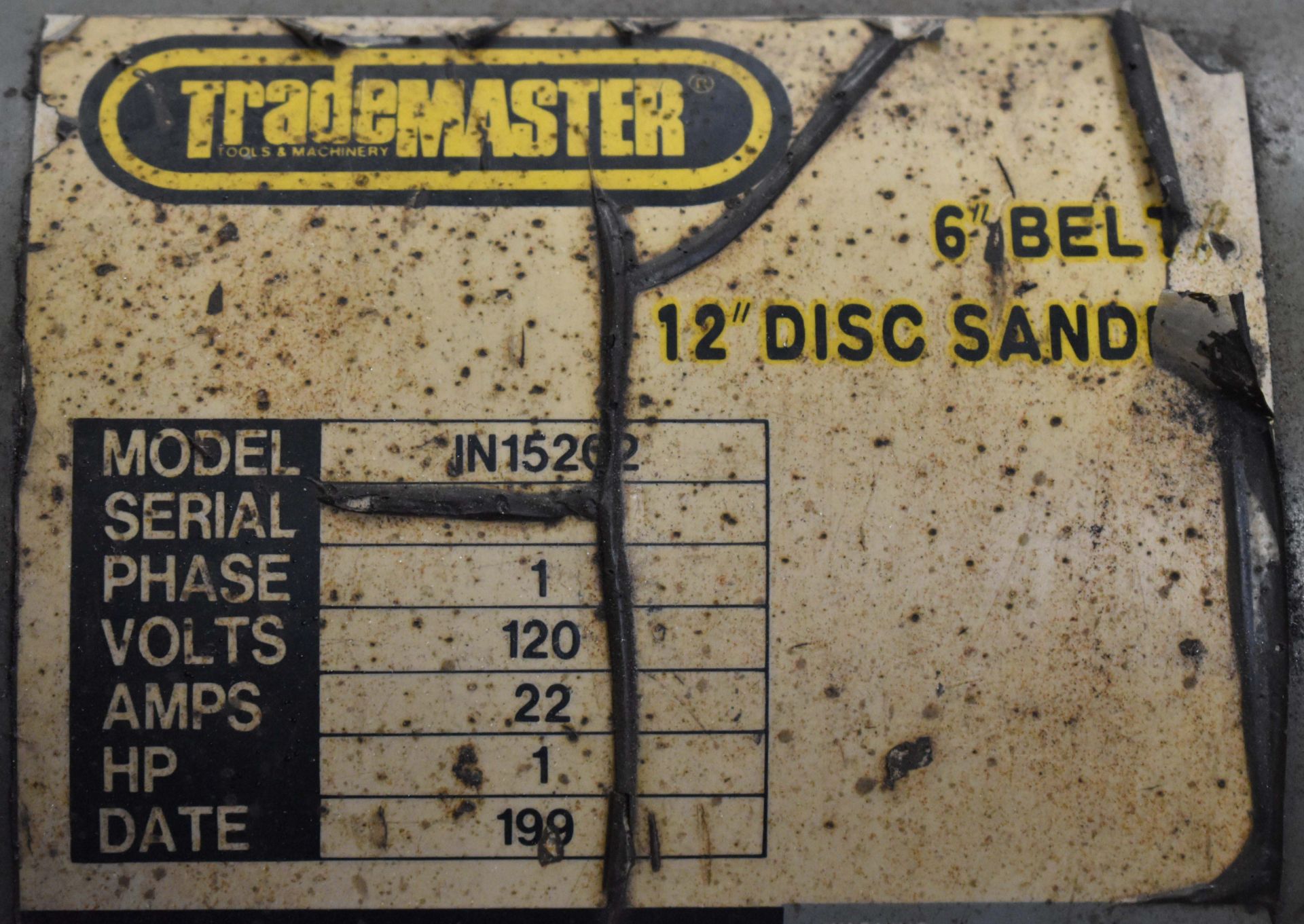 TRADEMASTER IN15202 BENCH-TYPE COMBINATION SANDER WITH 6" BELT, 12" DISC, S/N: N/A - Image 4 of 4