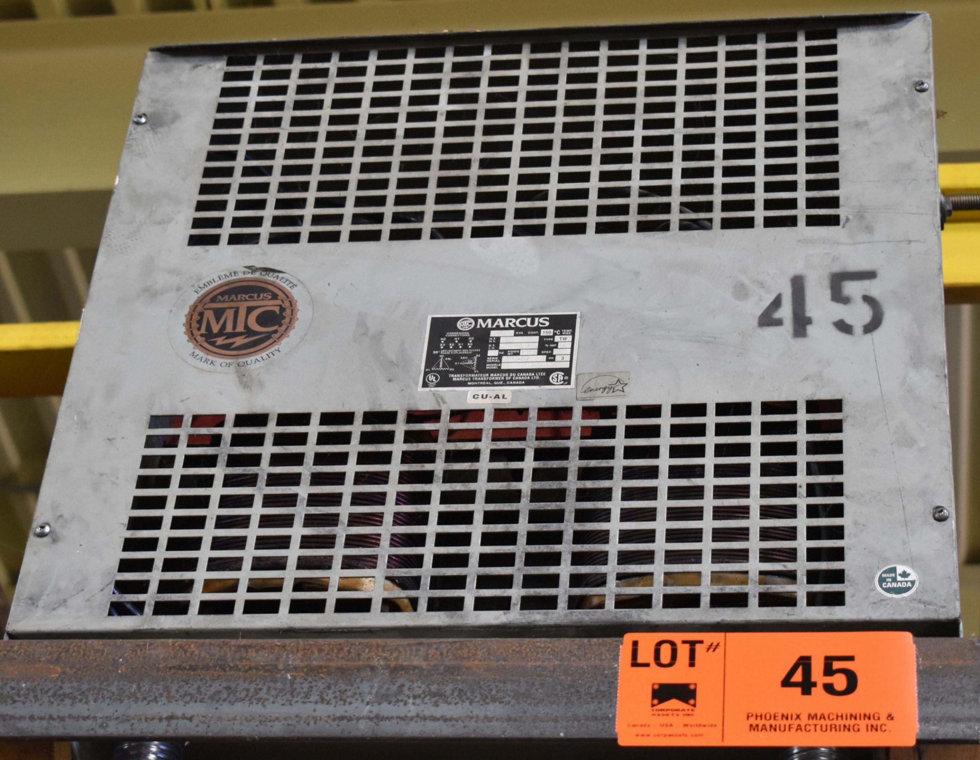 MARCUS 45 KVA TRANSFORMER WITH 600HV/460/260LV/3PH (CI) [RIGGING FEE FOR LOT #45 - $50 CAD PLUS