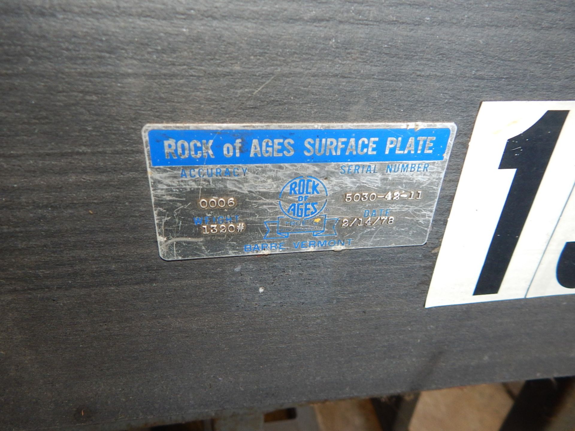 ROCK OF AGES GRANITE SURFACE TABLE WITH STAND, S/N: 5030-42-11 (CI) - Image 3 of 3