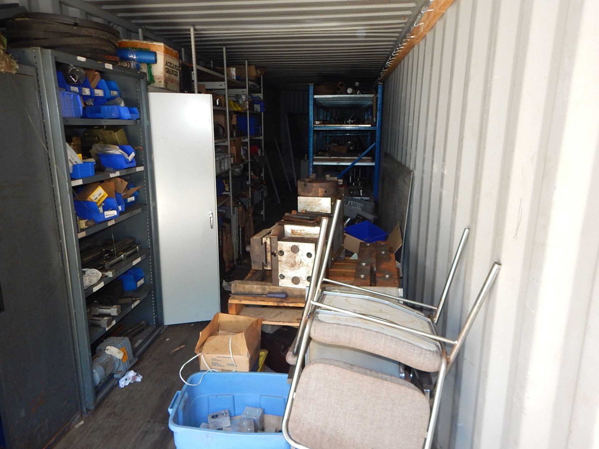 LOT/ CONTENTS OF CONTAINER - INCLUDING HIGHBOY CABINETS WITH SPARE PARTS AND COMPONENTS; SHELVES AND - Image 2 of 8