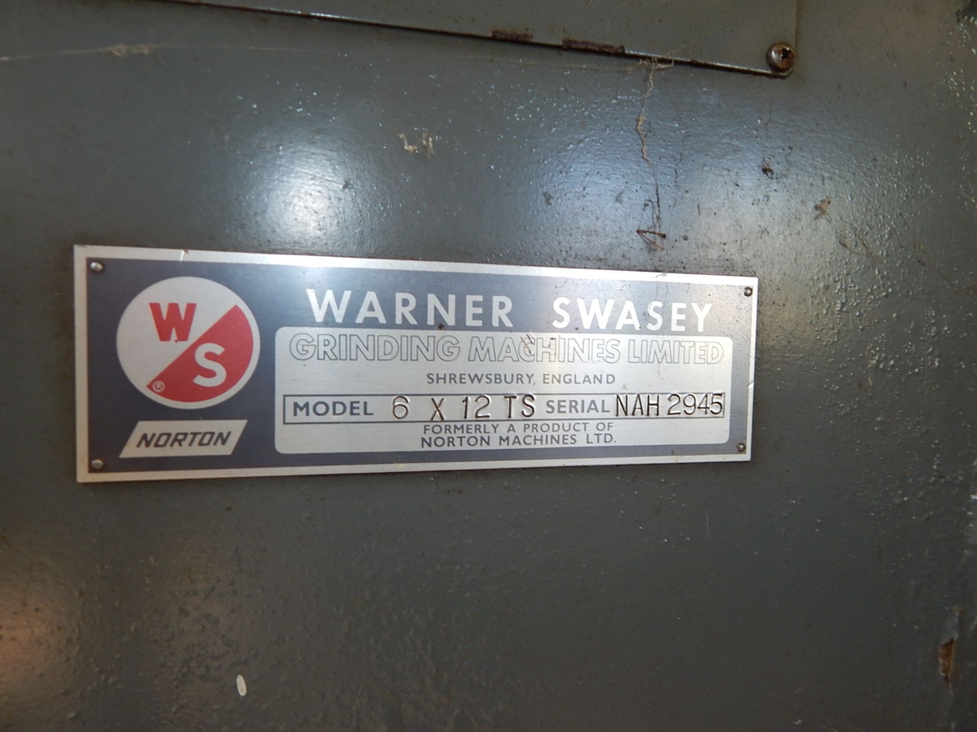 WARNER SWASEY 6X12TS MANUAL SURFACE GRINDER WITH 6"X12" MAGNETIC CHUCK, S/N: NAH2945 (CI) - Image 2 of 2