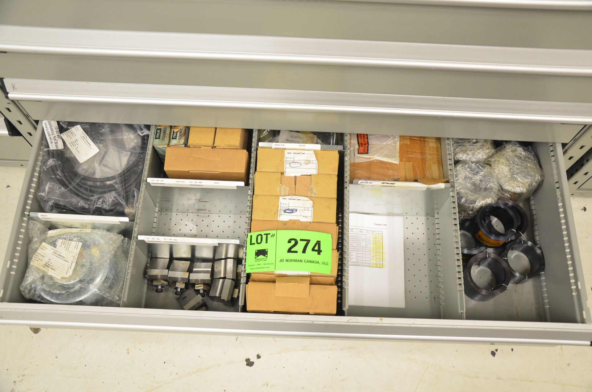 LOT/ CONTENTS OF 9-DRAWER PARTS CABINET - PRODUCTION LINE PARTS, SPARES, CAMS, HARDWARE AND - Image 10 of 10