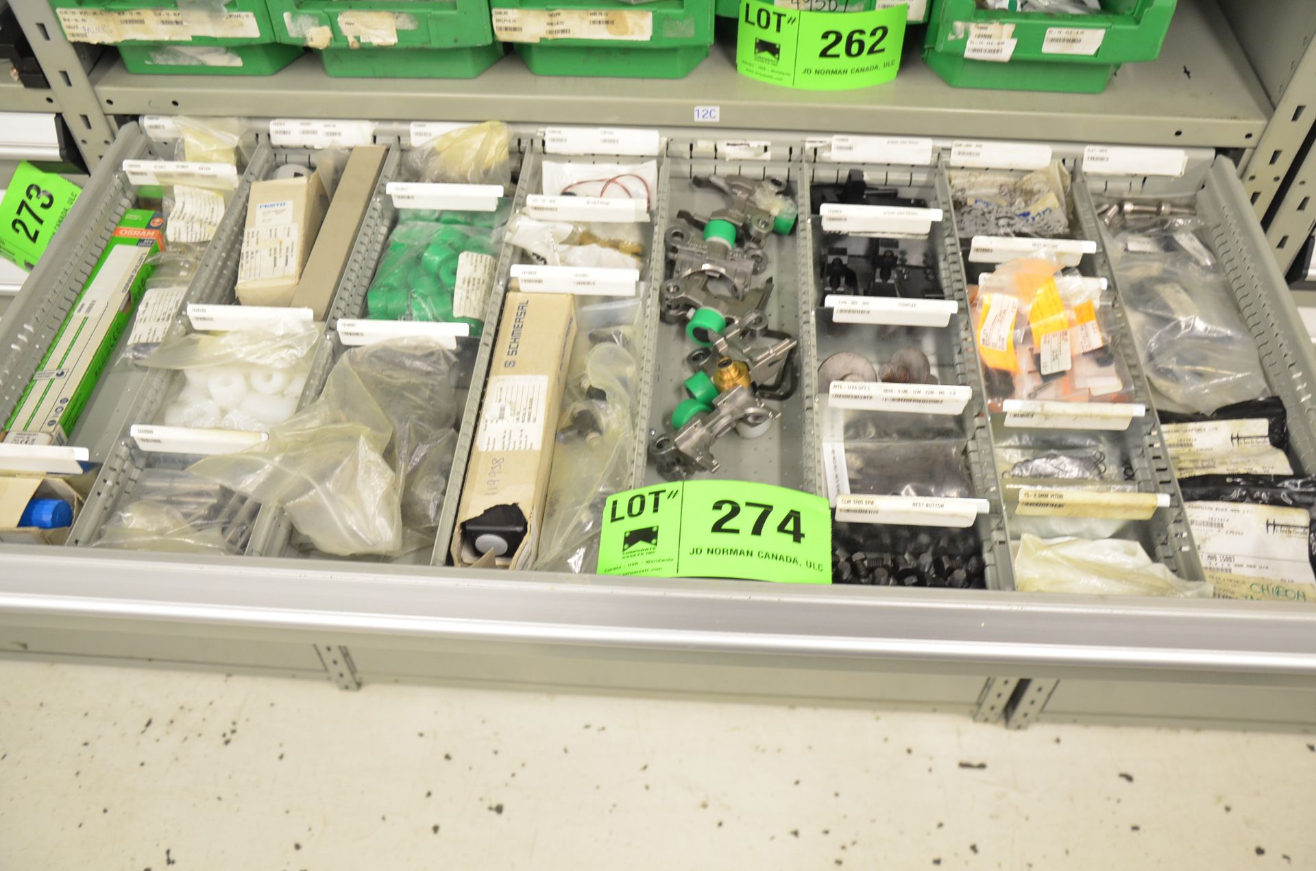 LOT/ CONTENTS OF 9-DRAWER PARTS CABINET - PRODUCTION LINE PARTS, SPARES, CAMS, HARDWARE AND - Image 2 of 10
