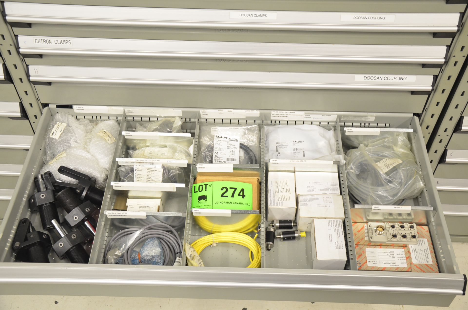 LOT/ CONTENTS OF 9-DRAWER PARTS CABINET - PRODUCTION LINE PARTS, SPARES, CAMS, HARDWARE AND - Image 7 of 10