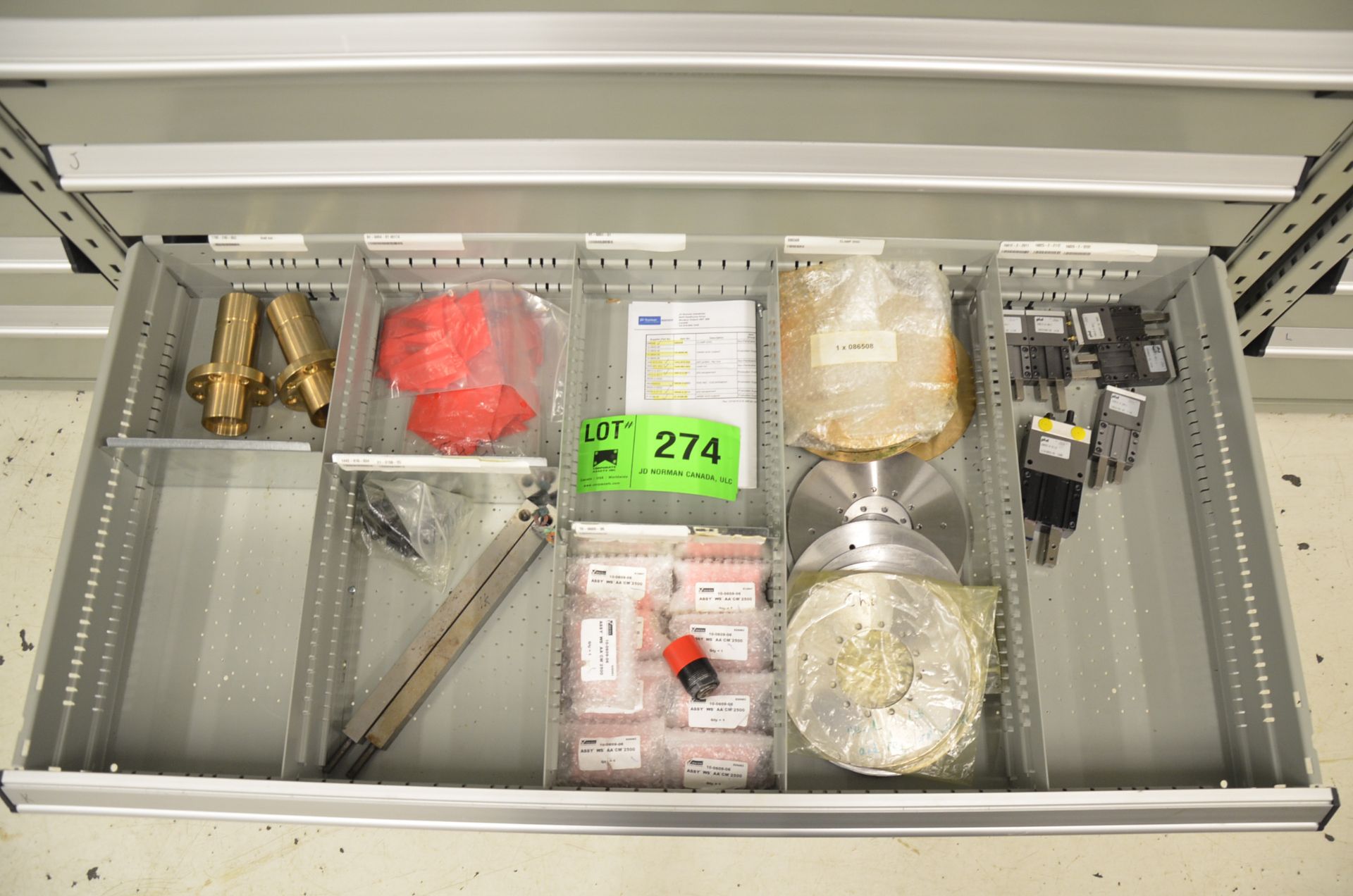 LOT/ CONTENTS OF 9-DRAWER PARTS CABINET - PRODUCTION LINE PARTS, SPARES, CAMS, HARDWARE AND - Image 9 of 10