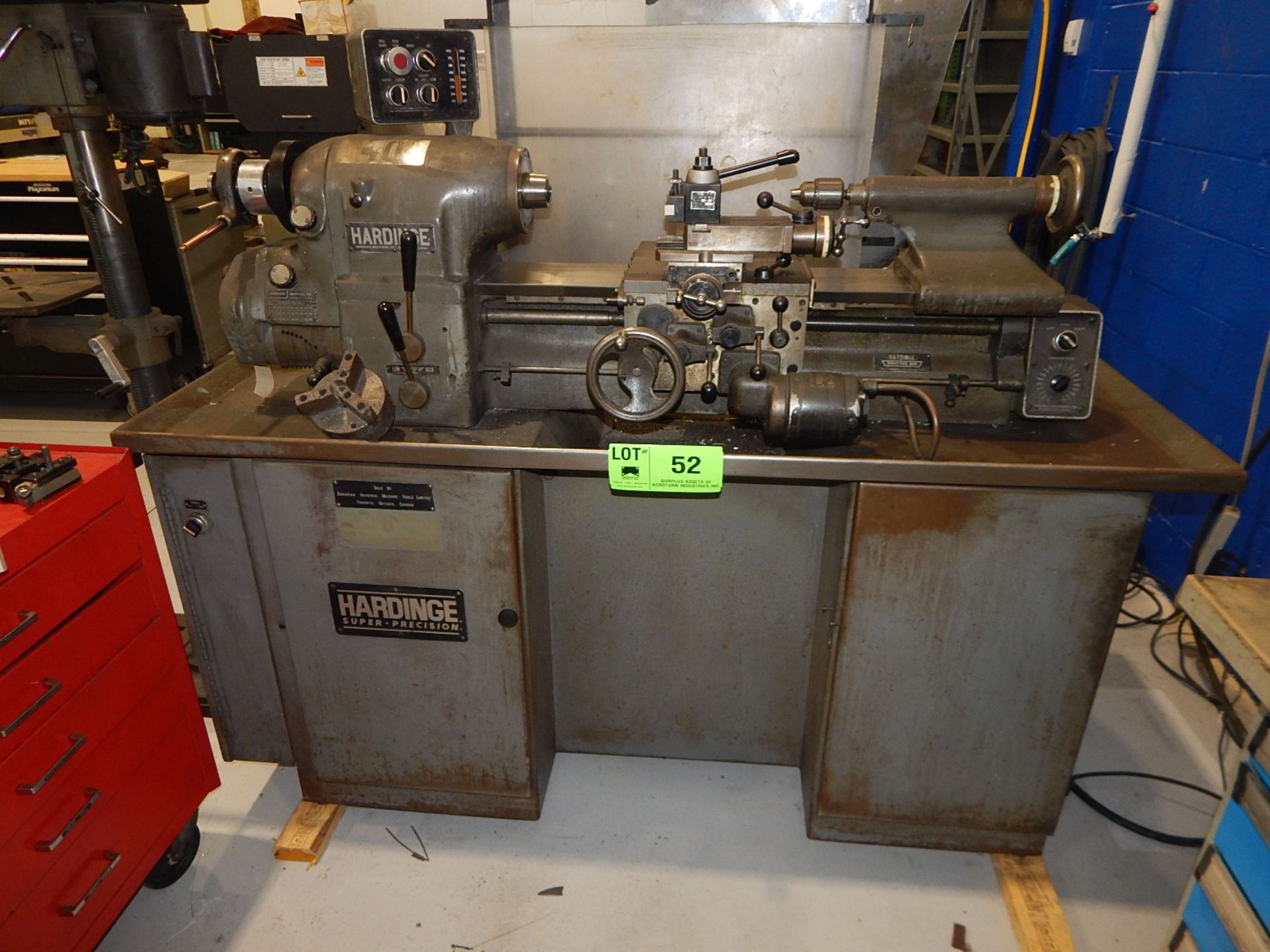 HARDINGE HLV-H SUPER PRECISION TOOL ROOM LATHE WITH 11" SWING, 18" BETWEEN CENTERS, 1" BORE,