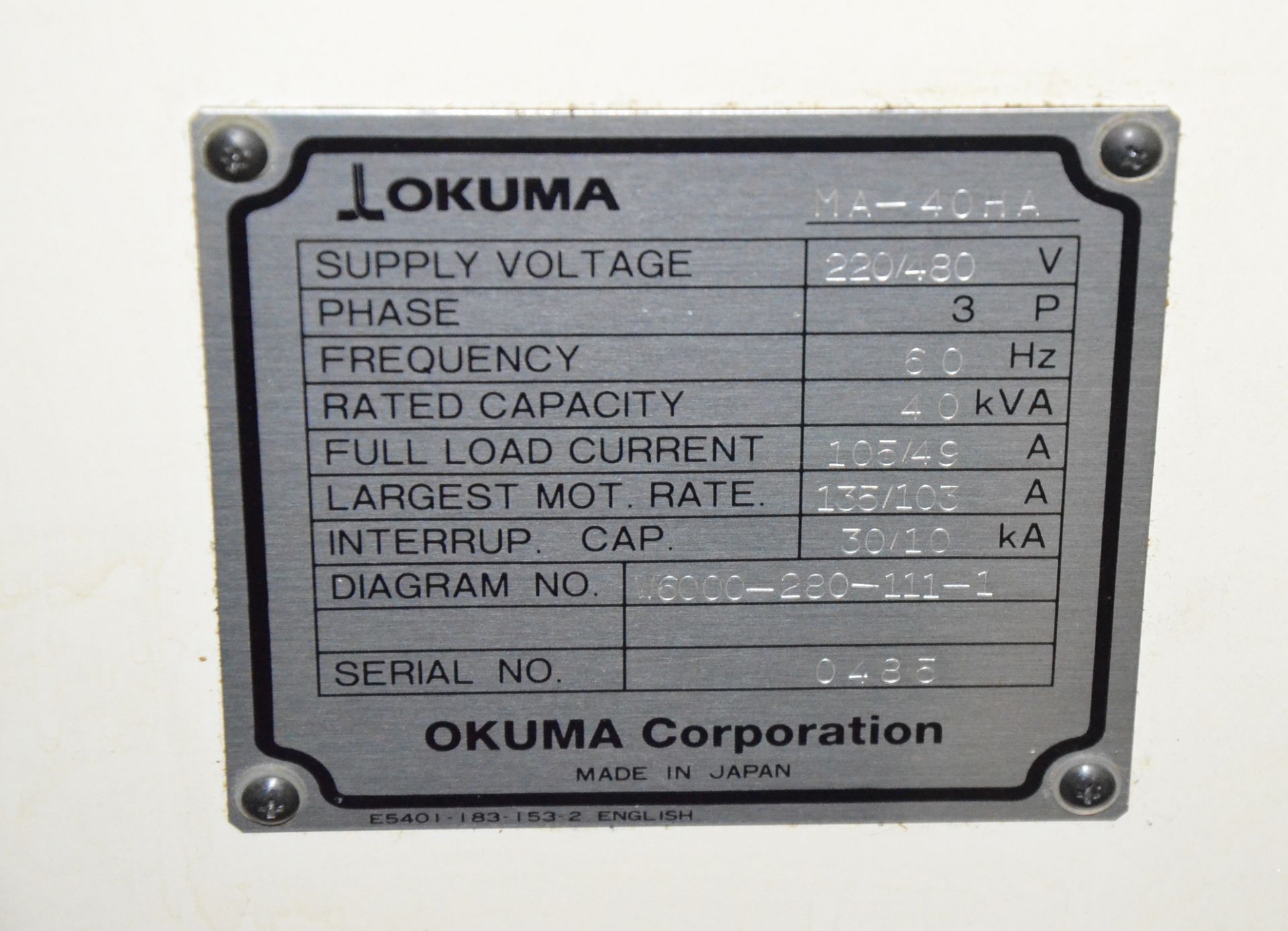 OKUMA MA-40HA CNC TWIN PALLET HORIZONTAL MACHINING CENTER WITH OKUMA OSP U-100M CNC CONTROL, 15. - Image 3 of 10