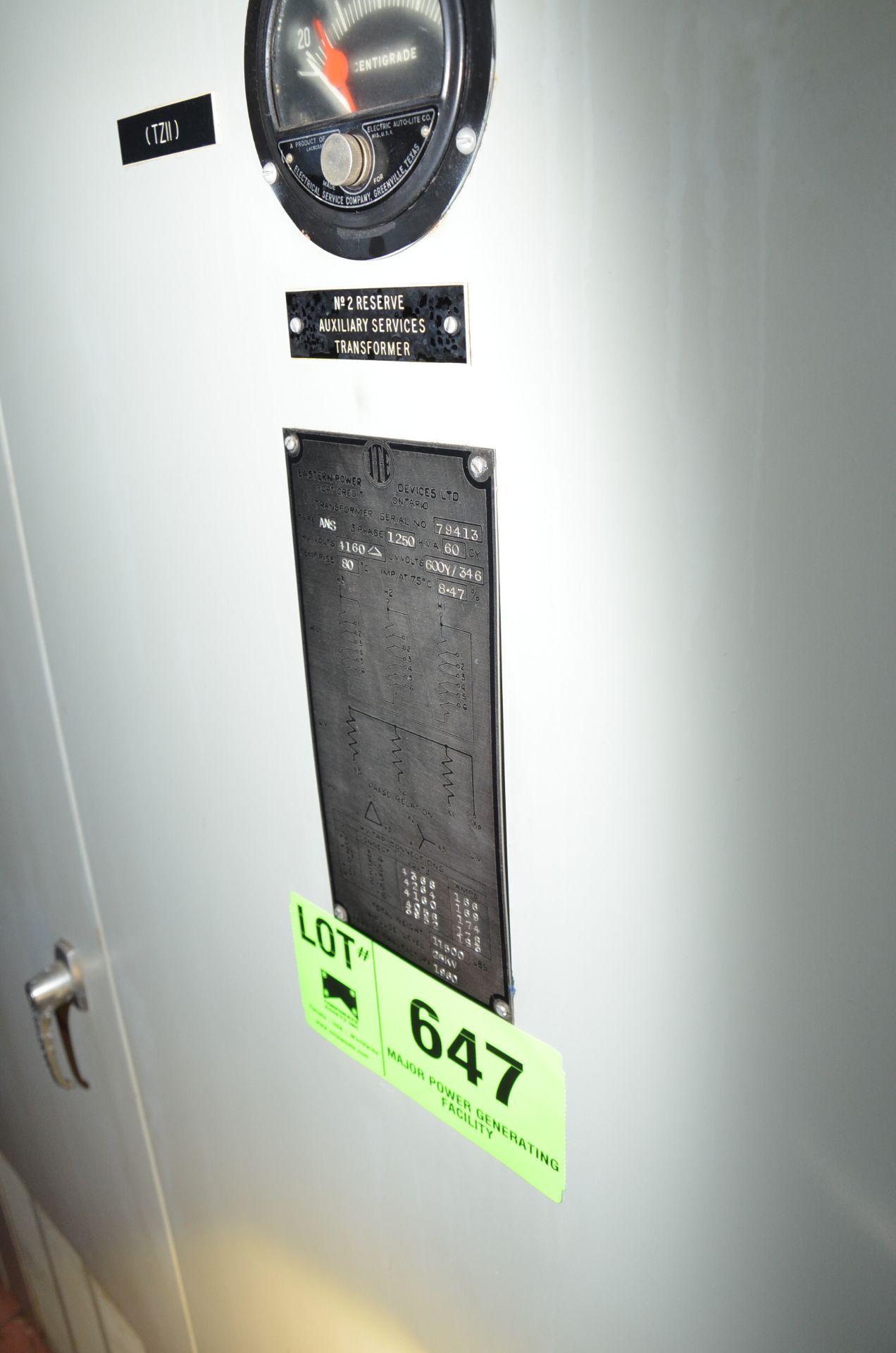 EASTERN POWER 1250KVA/4160-600-347V/3PH/60HZ DRY TYPE TRANSFORMER WITH SWITCHGEAR, S/N N/A [ - Image 2 of 2