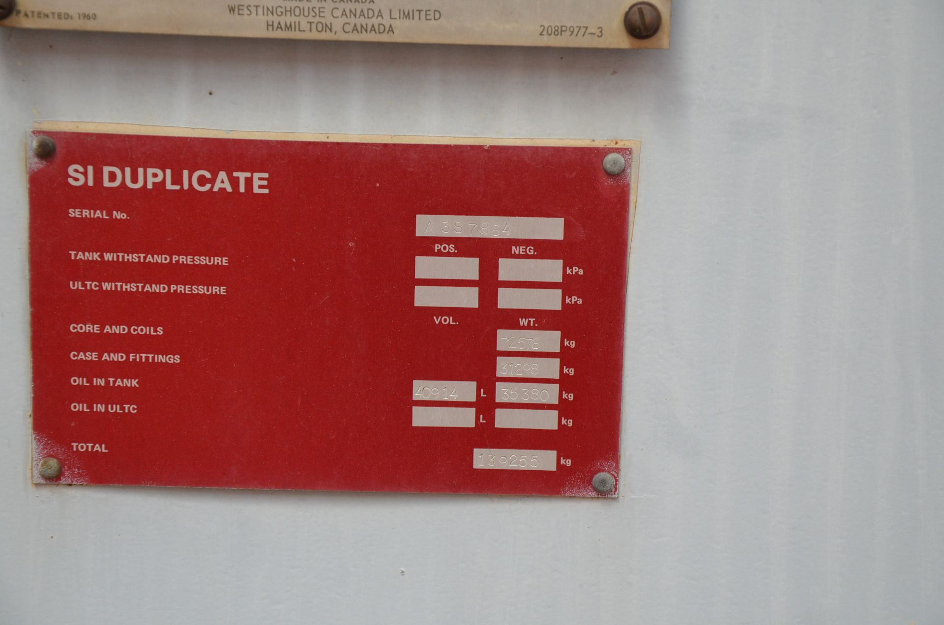 WESTINGHOUSE OFAFI 96-128-160MVA/116-17,1KV/3PH/60HZ HIGH VOLTAGE PAD TYPE TRANSFORMER, S/N - Image 8 of 8