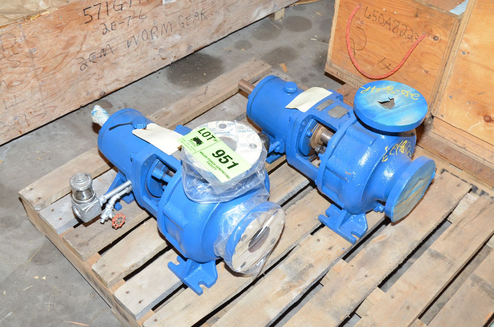 LOT/ SKID WITH CONTENTS - (2) GOULDS CENTRIFUGAL PUMPS [RIGGING FEE FOR LOT #951 - $25 USD PLUS