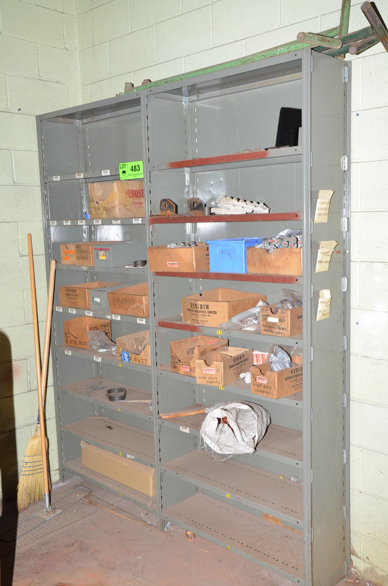 LOT/ SHELVES WITH CONTENTS - WIRE ROPE CLIPS [RIGGING FEE FOR LOT #483 - $TBD USD PLUS APPLICABLE