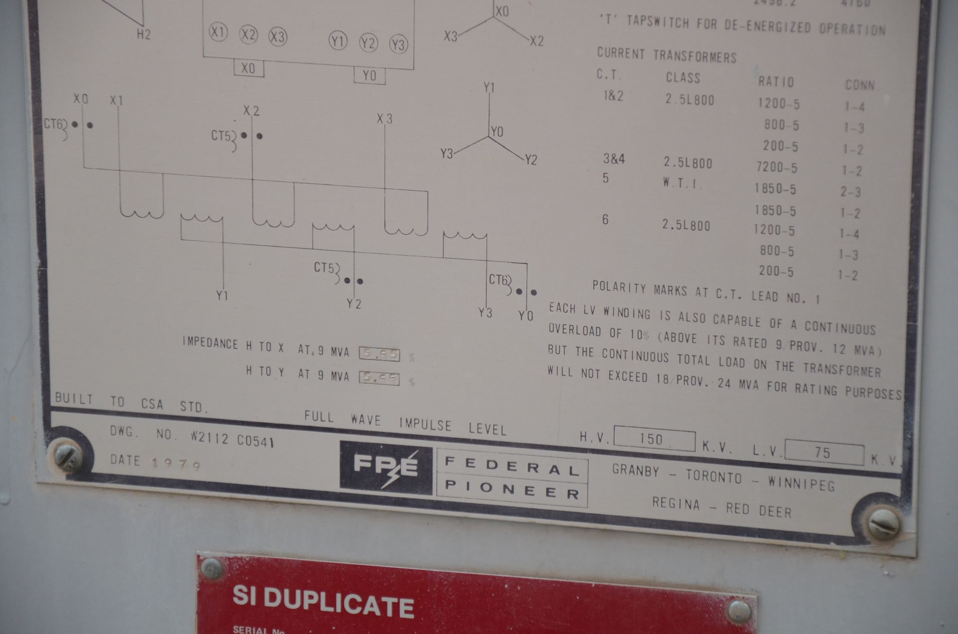 FEDERAL PIONEER ONAN/ONAF 18-24MVA/18-4.16KV/3PH/60HZ HIGH VOLTAGE PAD TYPE TRANSFORMER, S/N - Image 7 of 8