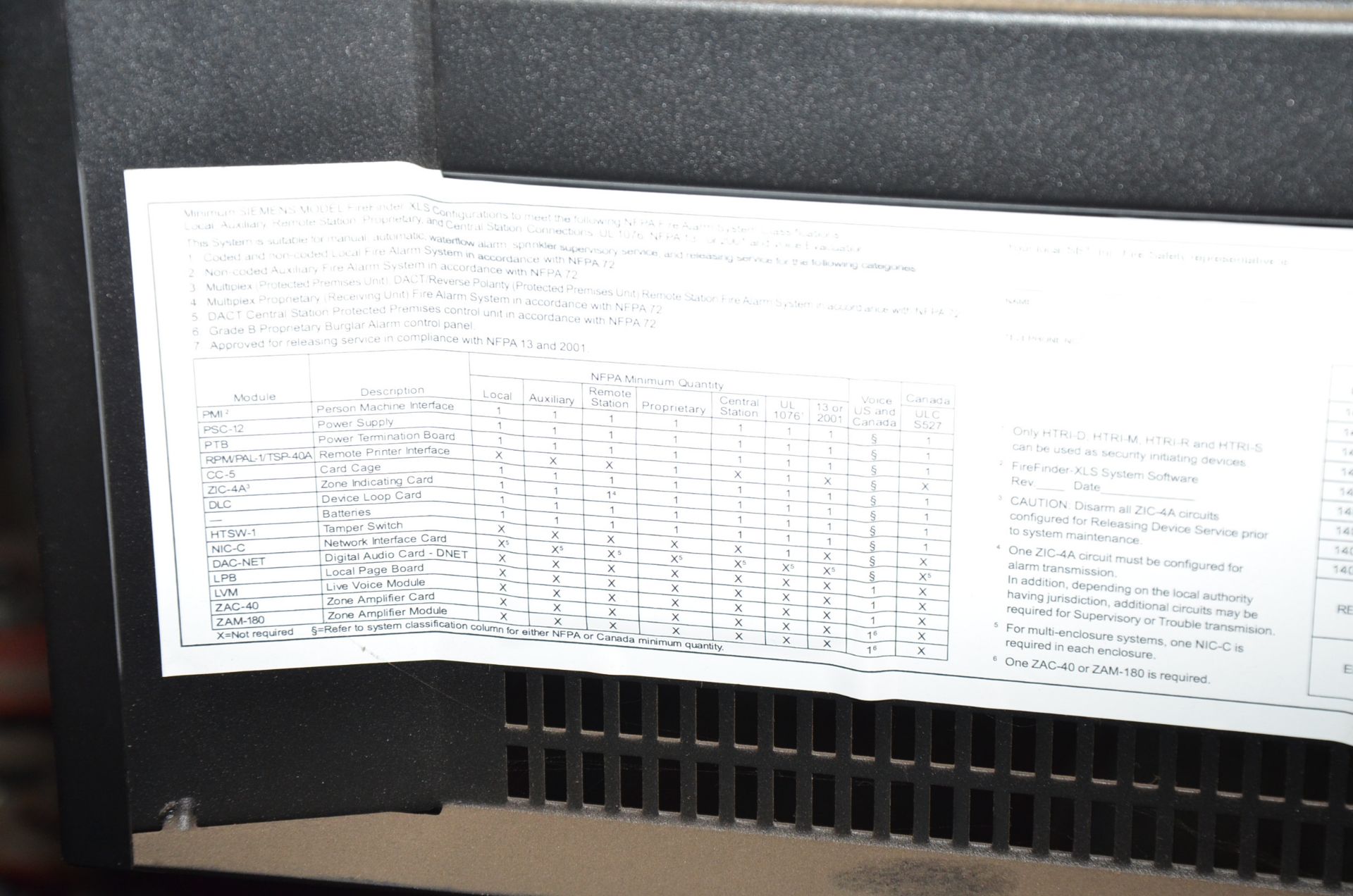 SIEMENS FIRE FINDER PLC FIRE CONTROL PANEL [RIGGING FEE FOR LOT #642 - $125 USD PLUS APPLICABLE - Image 4 of 5