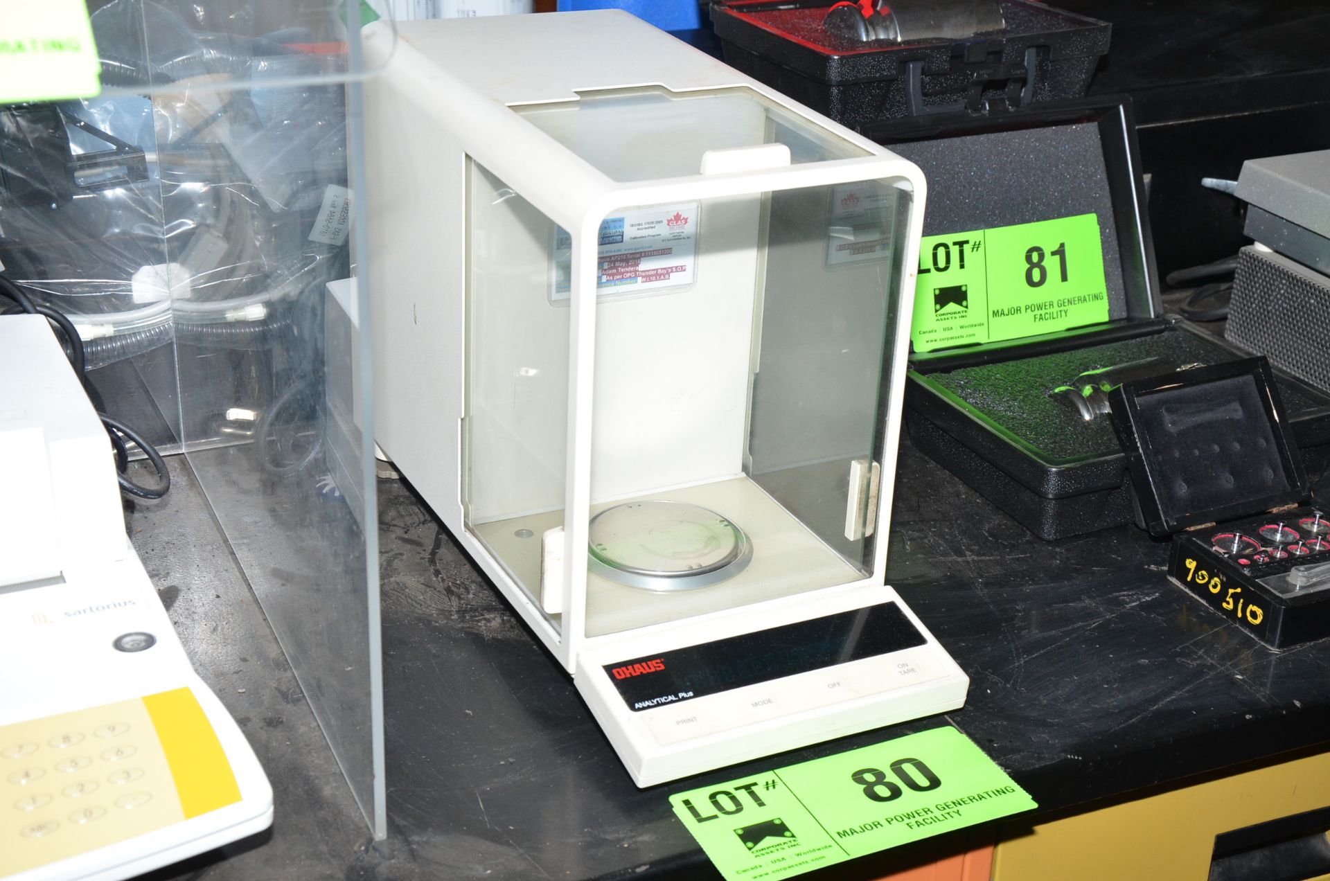 OHAUS ANALYTICAL BALANCE SCALE WITH DRAFT SHIELD, S/N N/A [RIGGING FEE FOR LOT #80 - $25 USD PLUS - Image 2 of 2