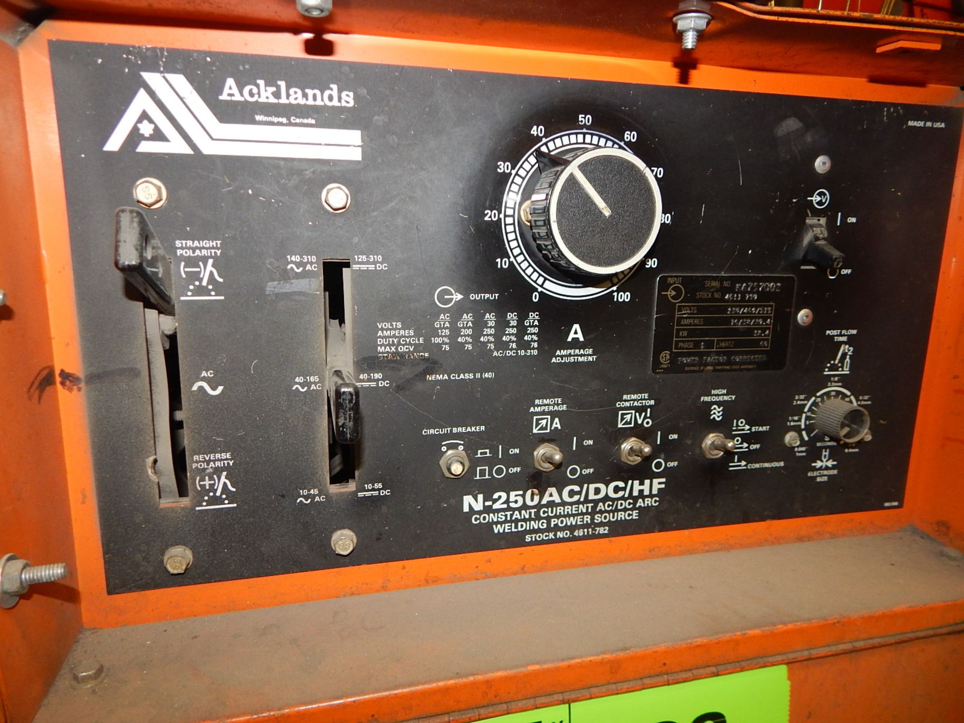 ACKLANDS N-250AC/DC/HF ARC WELDER S/N: KA757002 - Image 2 of 3