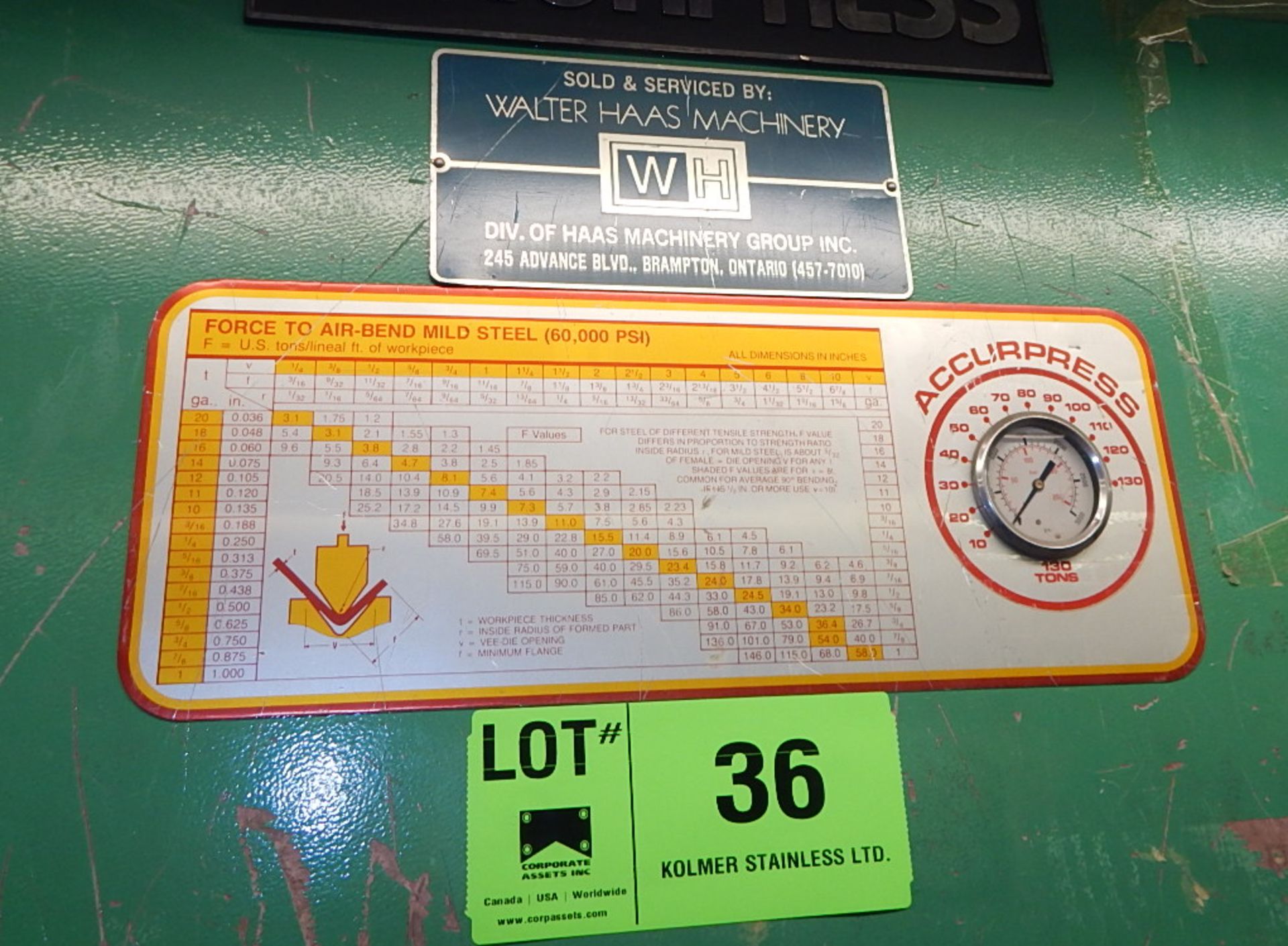 ACCURPRESS 713014 14' HYDRAULIC 130 TON BRAKE PRESS WITH BACK GAUGE 3/16" TO 1" GA. CAPACITY S/N: - Image 3 of 9