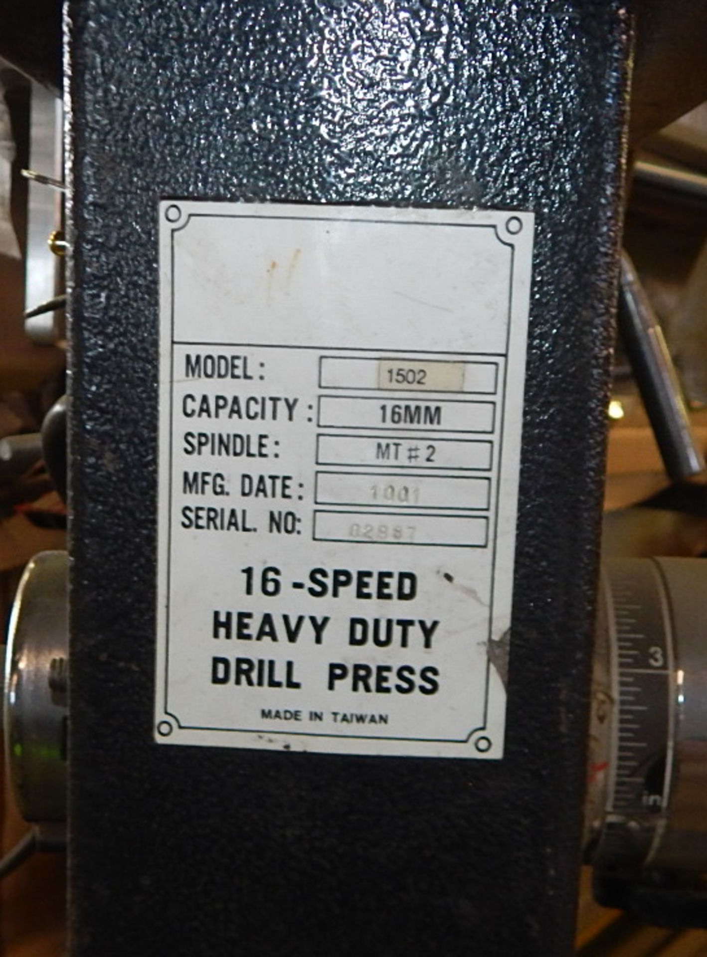 MFG UNKNOWN 16 SPEED DRILL PRESS S/N: 02987 - Image 2 of 4