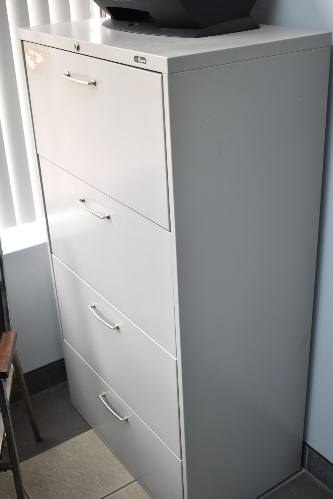 LOT/ REMAINING CONTENTS OF OFFICE CONSISTING OF (2) CHAIRS, L-SHAPED DESK, LATERAL FILING CABINET - Image 2 of 3