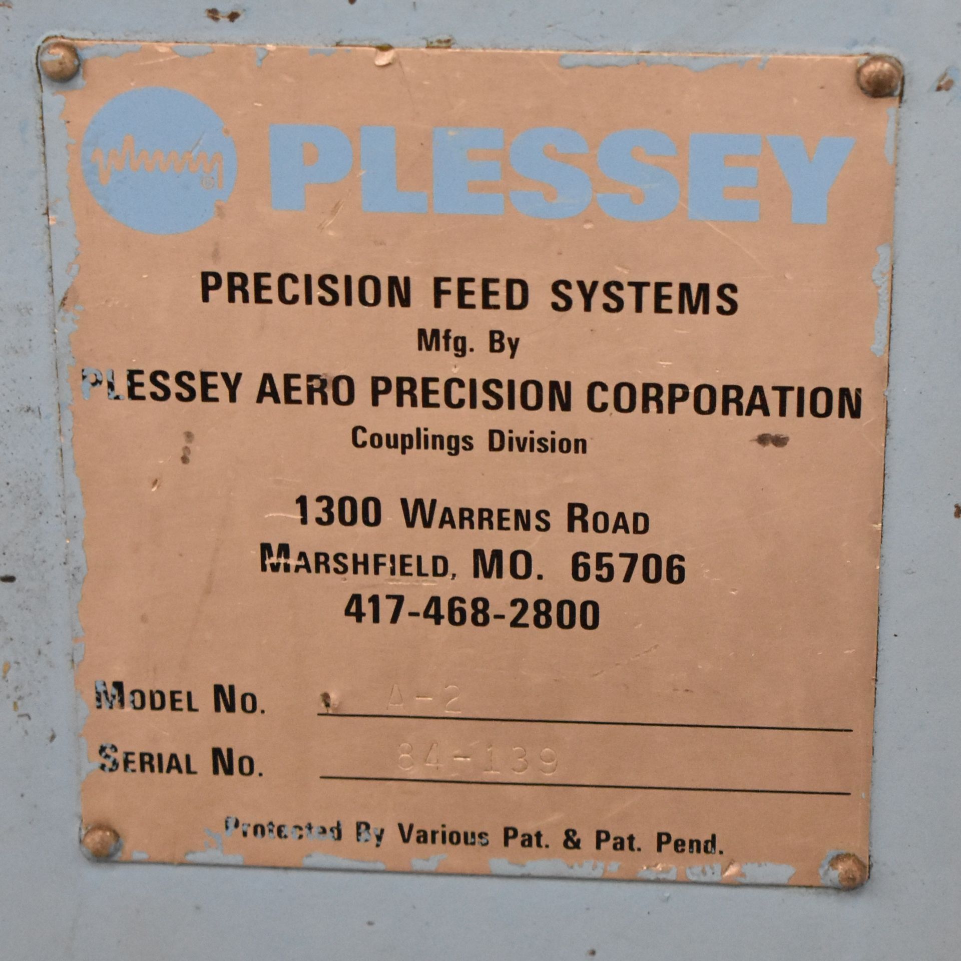 PLESSEY A-2 PNEUMATIC FEEDER & STRAIGHTENER WITH 18" OPENING, S/N: 84-139 [RIGGING FEE FOR LOT #74 - - Image 3 of 7