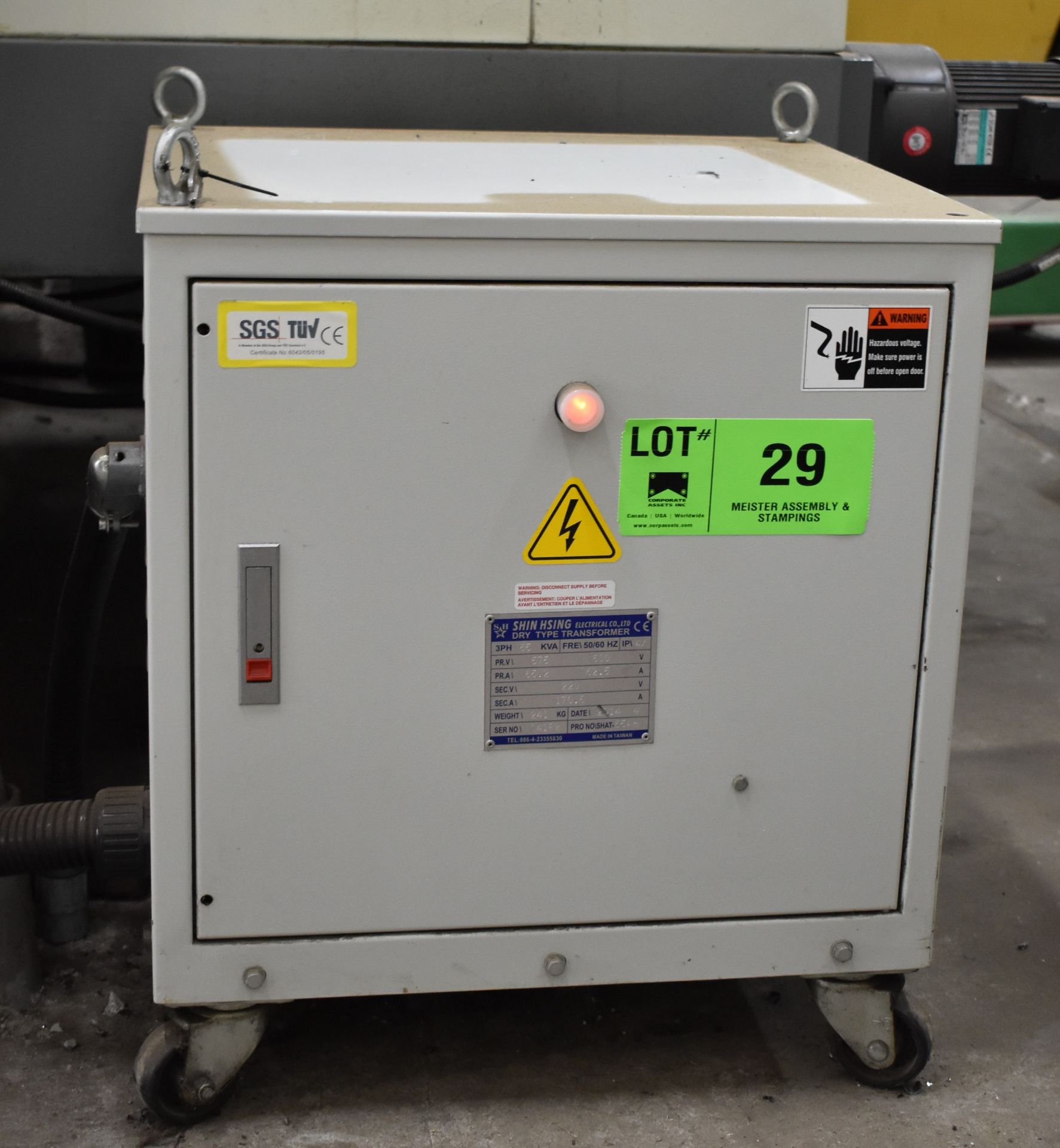 65 KVA TRANSFORMER, S/N: N/A [RIGGING FEE FOR LOT #29 - $100 USD PLUS APPLICABLE TAXES]