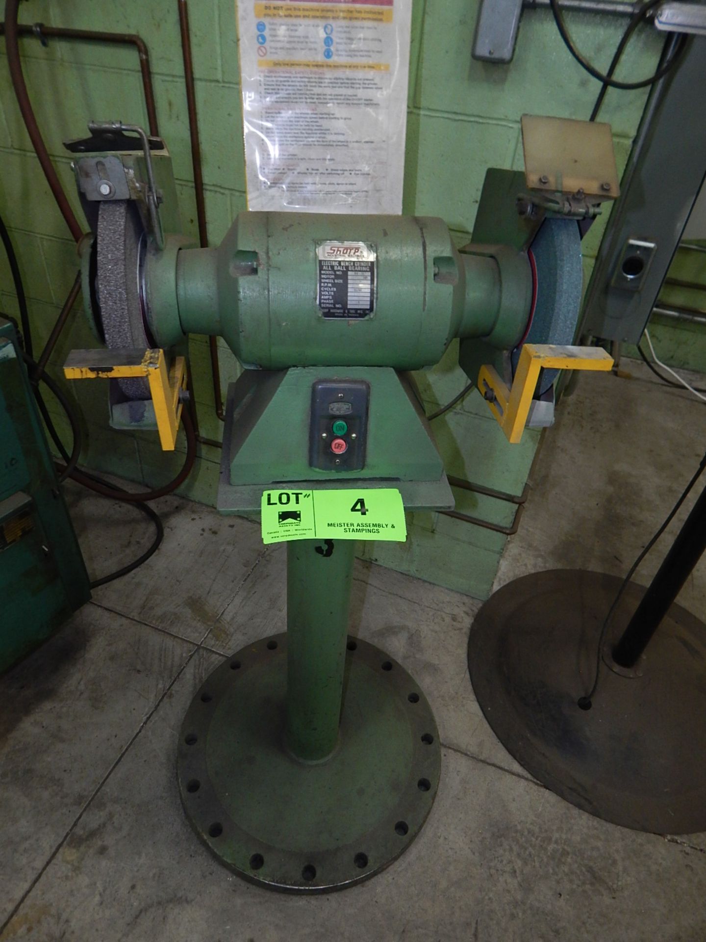 SHARP SE-327 10" DOUBLE END PEDESTAL GRINDER, S/N: N/A [RIGGING FEE FOR LOT #4 - $50 USD PLUS