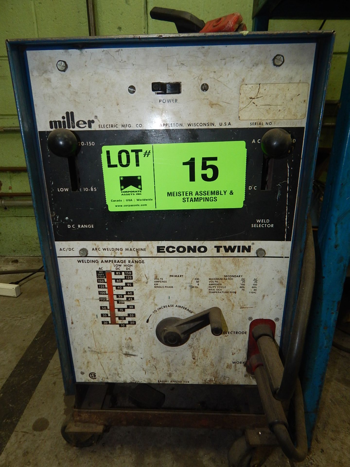 MILLER ECONO TWIN AC/DC ARC WELDER, S/N: HK260191 [RIGGING FEE FOR LOT #15 - $50 USD PLUS APPLICABLE - Image 2 of 3