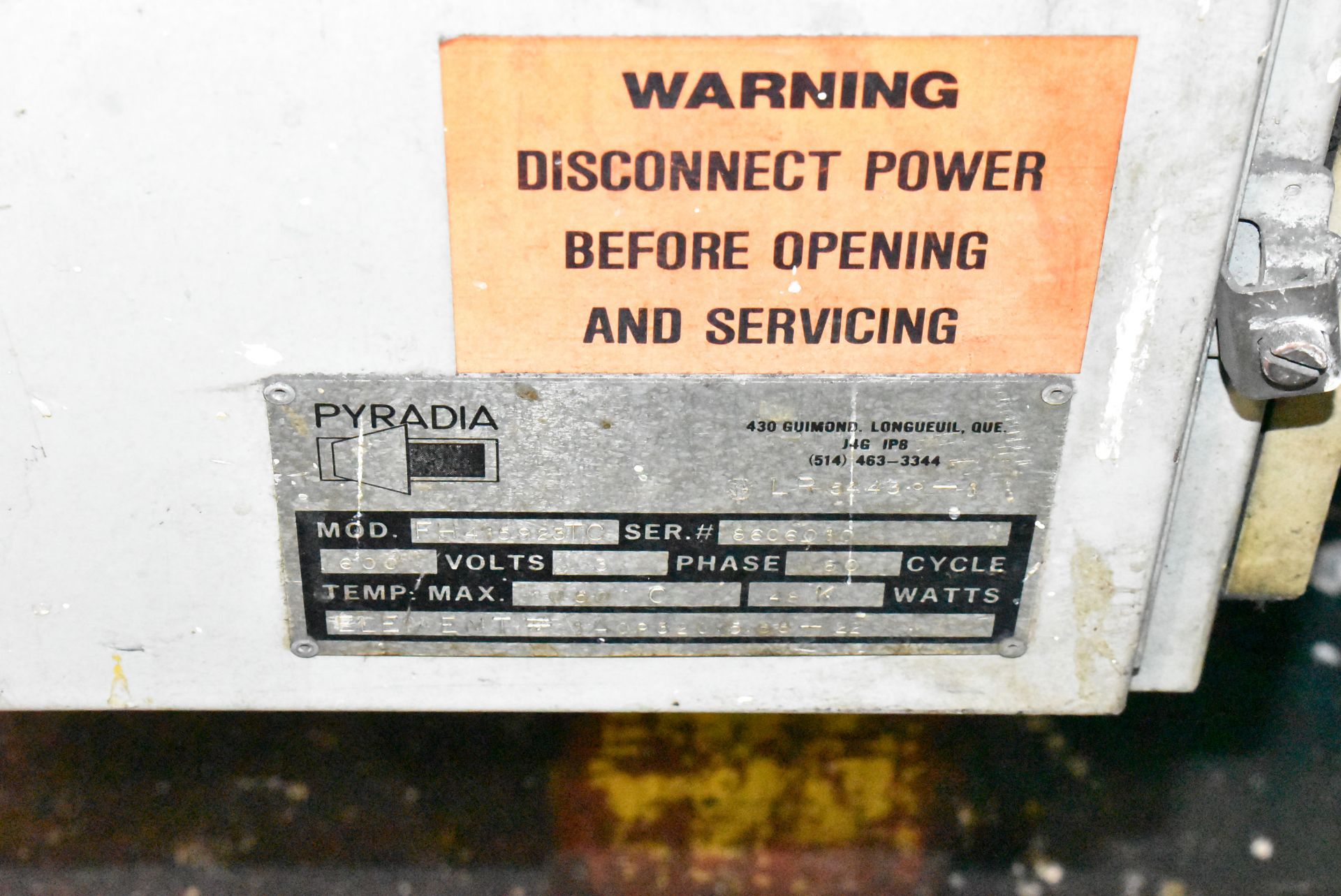 PYRADIA FH 415923 TC ELECTRIC TEMPER FURNACE WITH SYSCON REX C-900 DIGITAL TEMPERATURE CONTROLLER, - Image 12 of 14