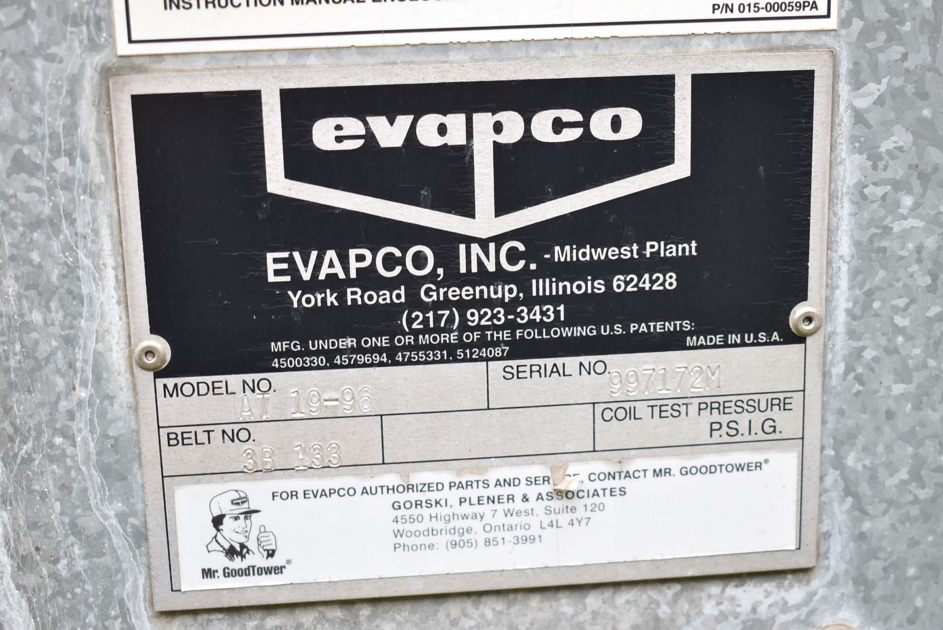 EVAPCO AT 19-96 COOLING TOWER WITH 15HP FAN MOTOR, 480GPM WATER CAPACITY, AND - Image 5 of 7