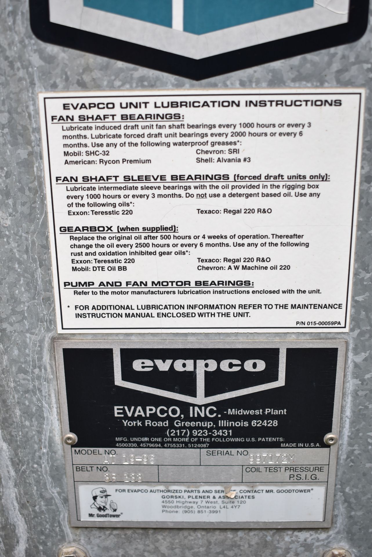 EVAPCO AT 19-96 COOLING TOWER WITH 15HP FAN MOTOR, 480GPM WATER CAPACITY, AND - Image 3 of 7