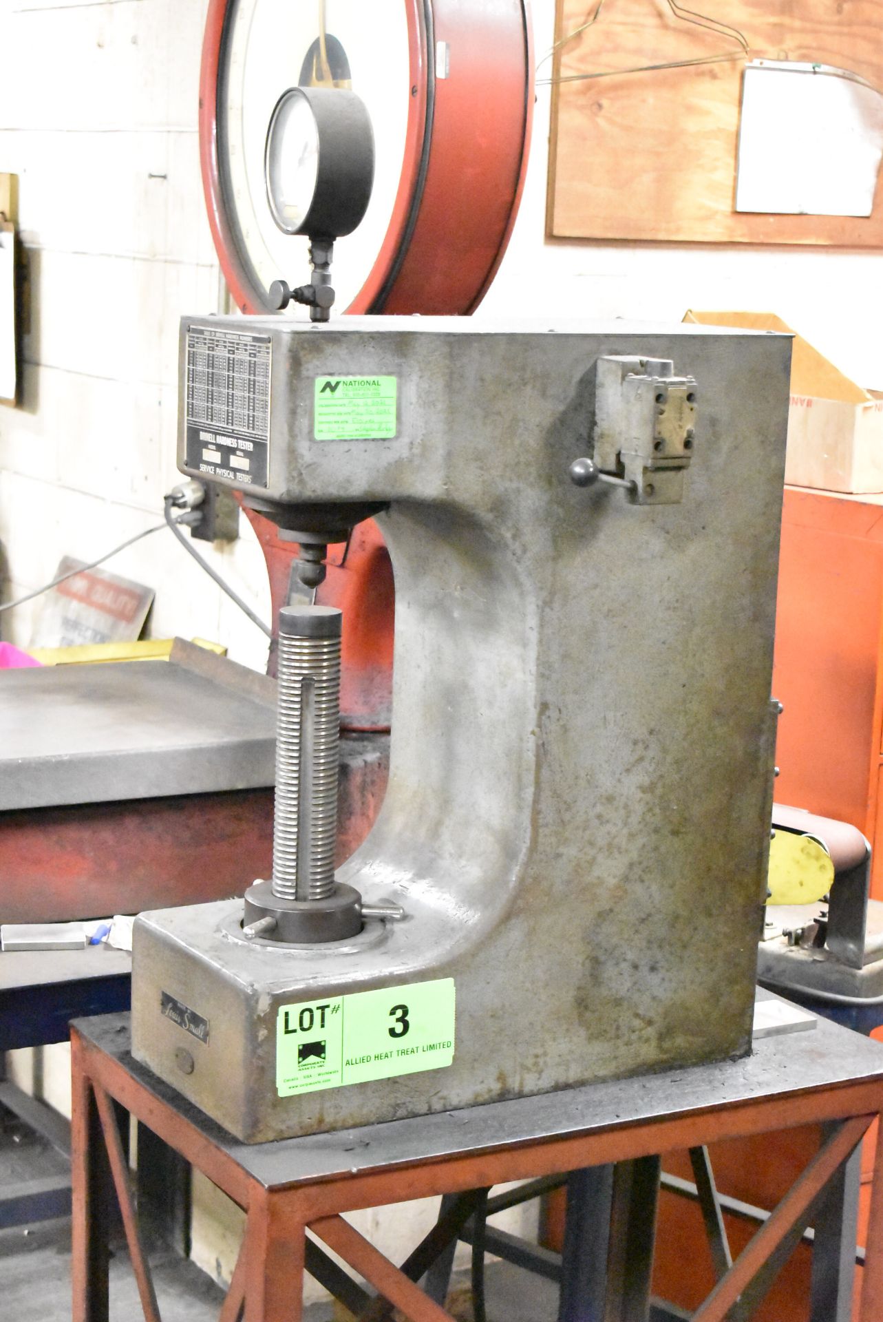 LOUIS SMALL H9-6 BRINELL HEAVY DUTY BENCH TYPE HARDNESS TESTER, S/N: 1094