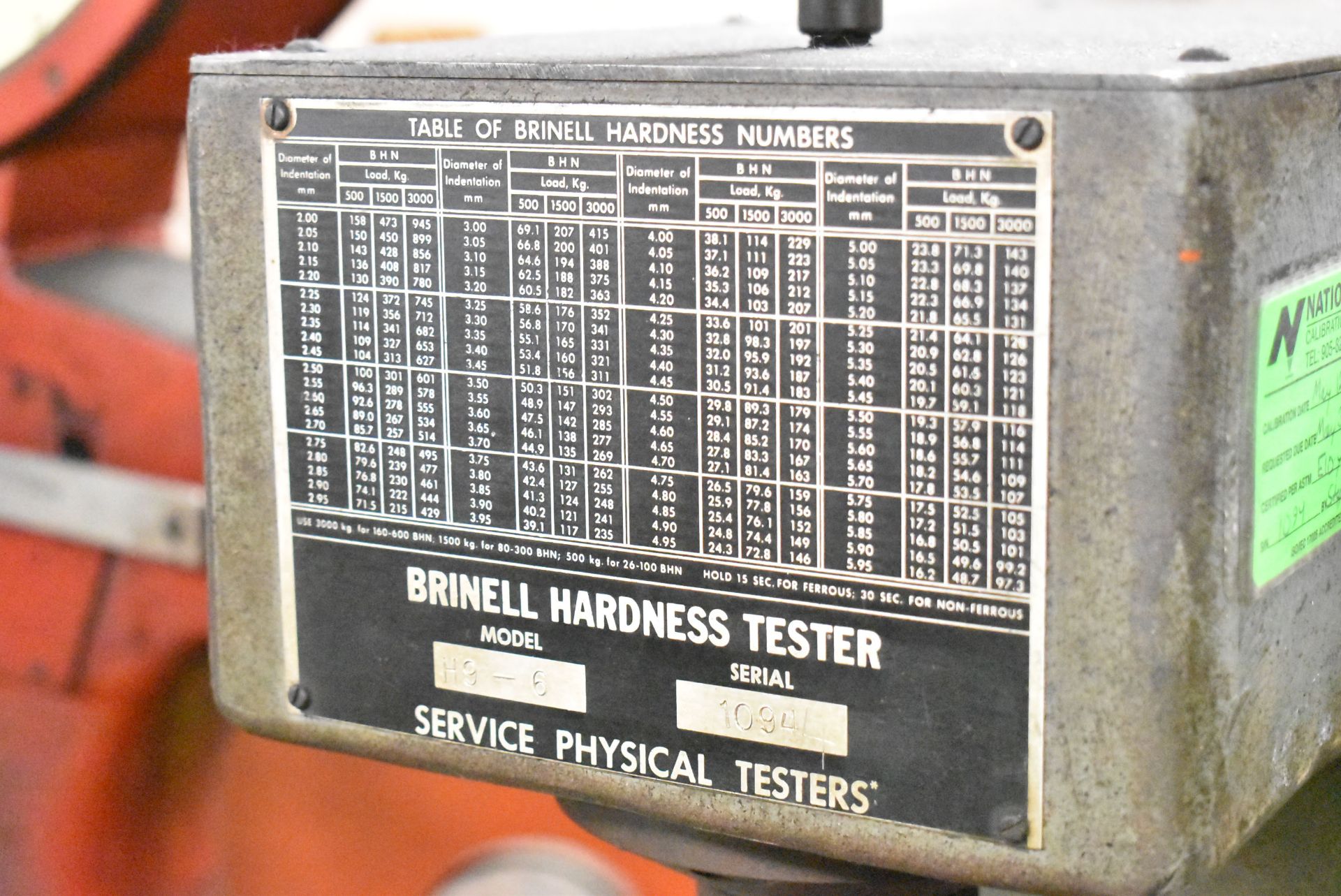 LOUIS SMALL H9-6 BRINELL HEAVY DUTY BENCH TYPE HARDNESS TESTER, S/N: 1094 - Image 3 of 5