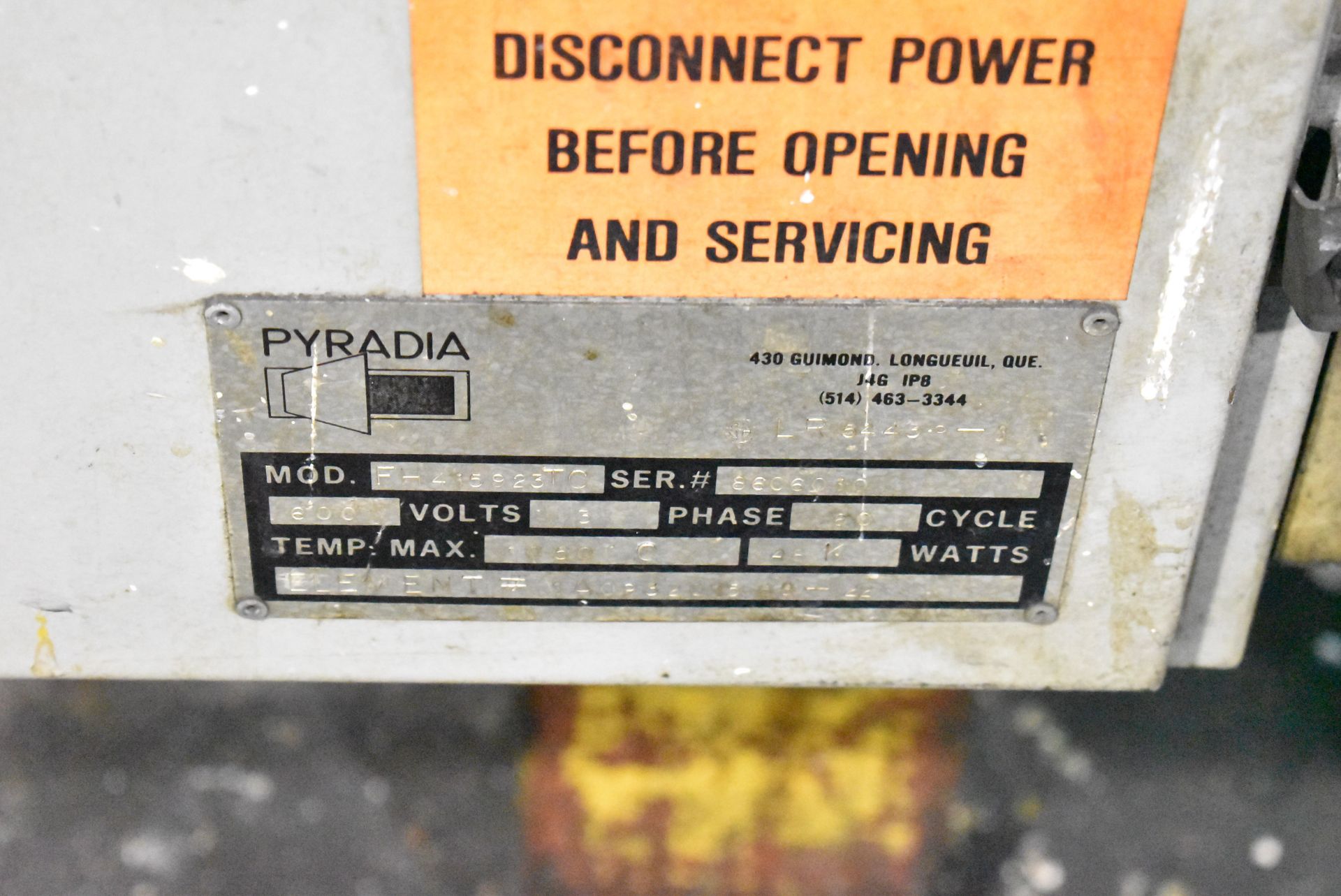 PYRADIA FH 415923 TC ELECTRIC TEMPER FURNACE WITH SYSCON REX C-900 DIGITAL TEMPERATURE CONTROLLER, - Image 11 of 14
