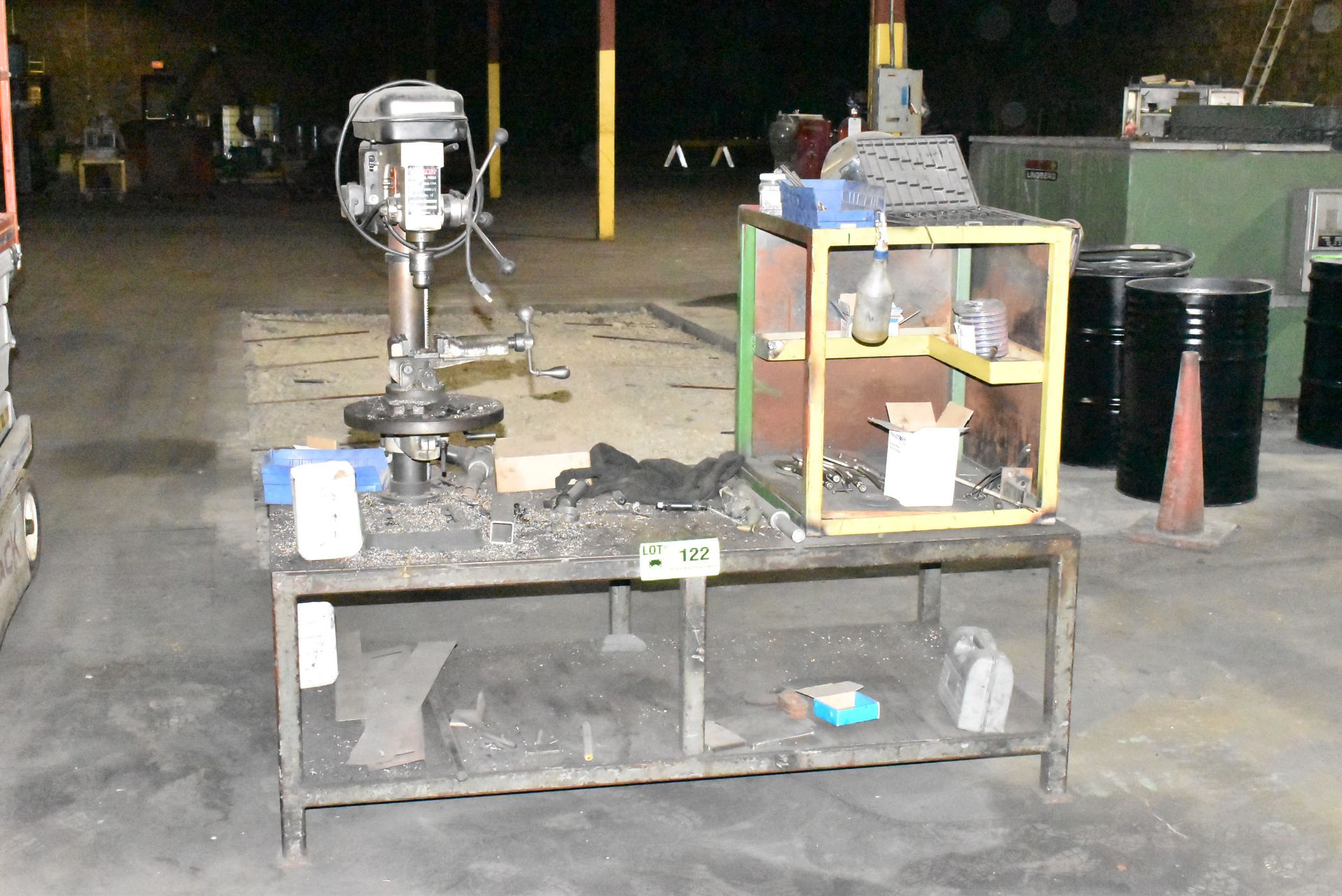 LOT/ BENCH TYPE DRILL PRESS WITH SHOP TABLE