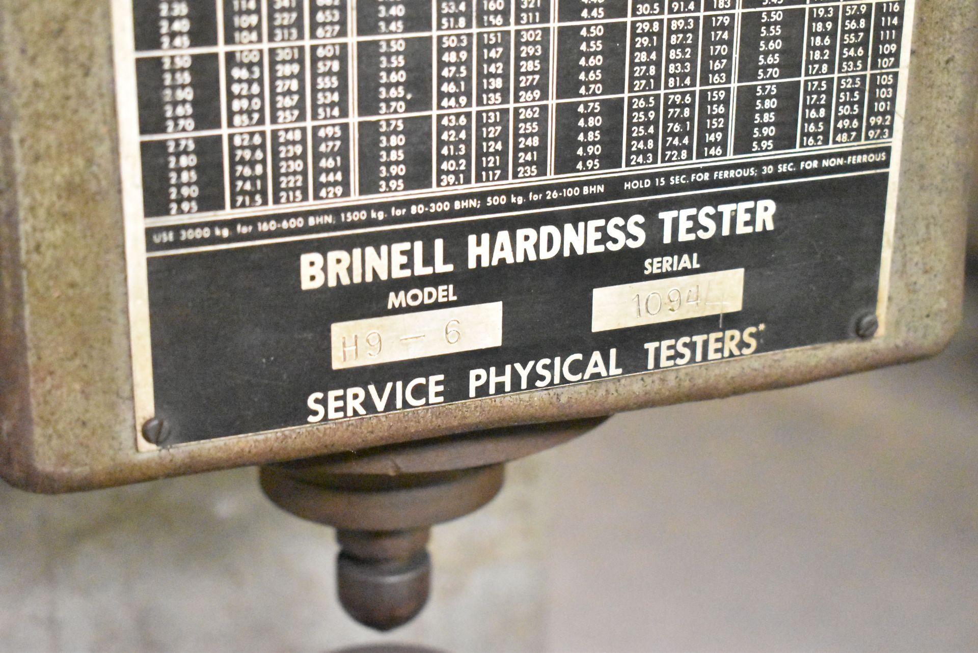 LOUIS SMALL H9-6 BRINELL HEAVY DUTY BENCH TYPE HARDNESS TESTER, S/N: 1094 - Image 4 of 5