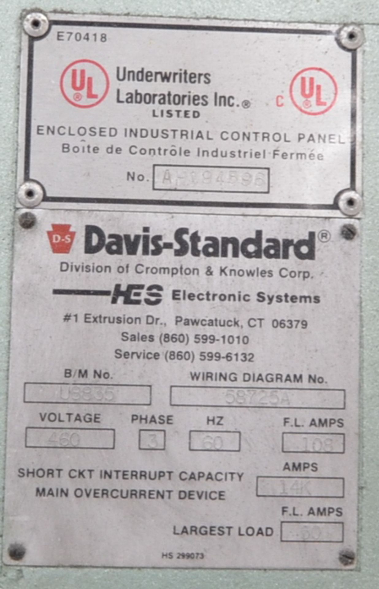 DAVIS STANDARD DS-20 2" SINGLE SCREW PORTABLE EXTRUDER WITH 48" AIR COOLED BARREL, (3) ZONE - Image 8 of 8