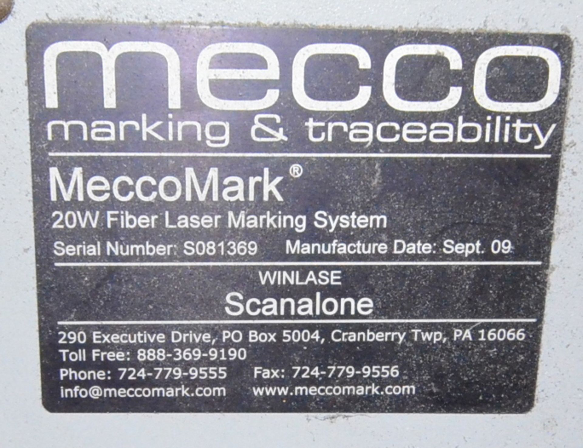 MECCO (2009) MECCOMARK 20WATT FIBER LASER PARTS MARKING SYSTEM WITH WINLASE WINDOWS PC BASED - Image 3 of 6