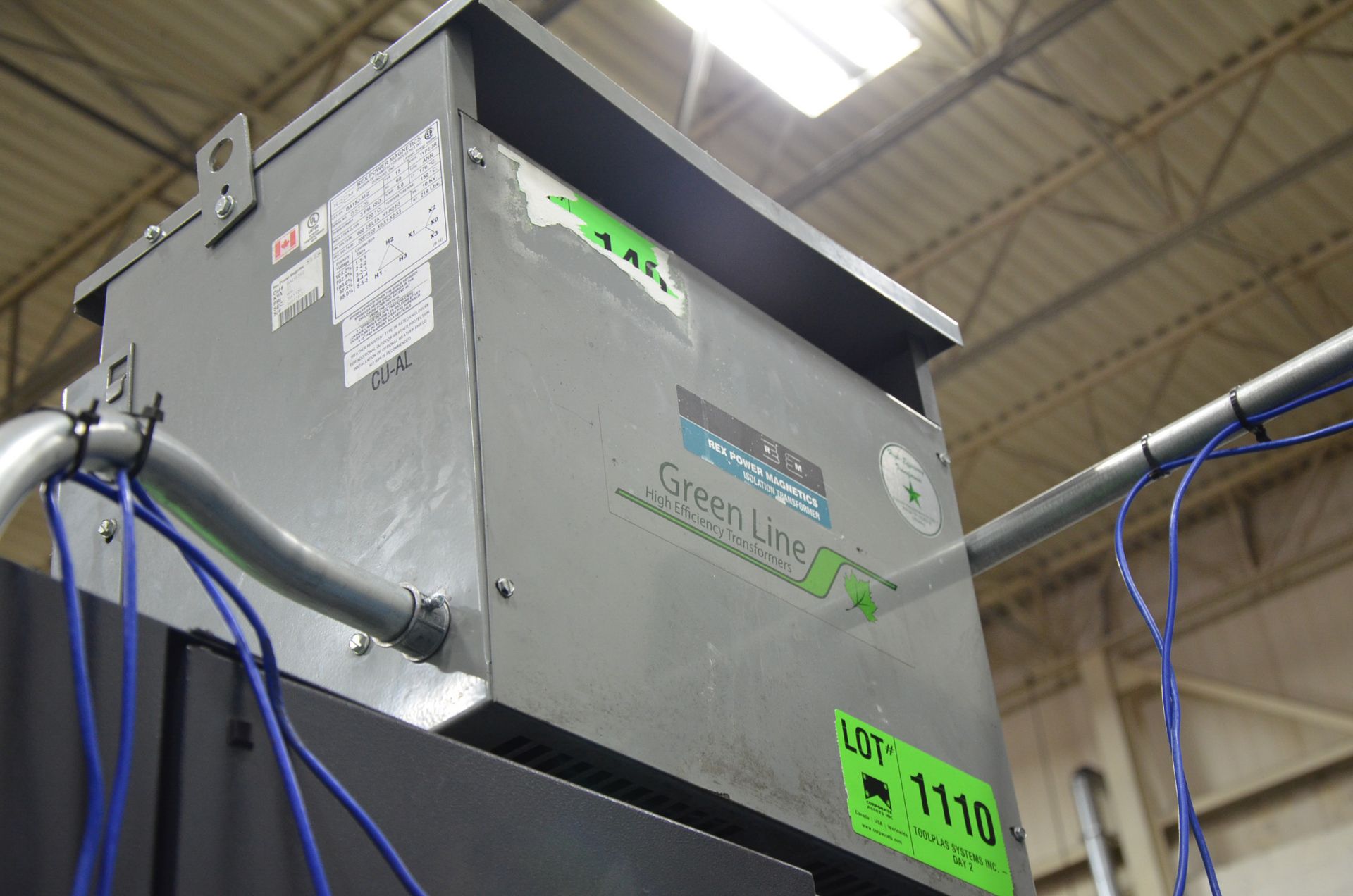 REX GREEN LINE 15KVA/600-208-120V/3PH/60HZ TRANSFORMER, S/N N/A (CI) [RIGGING FEES FOR LOT #