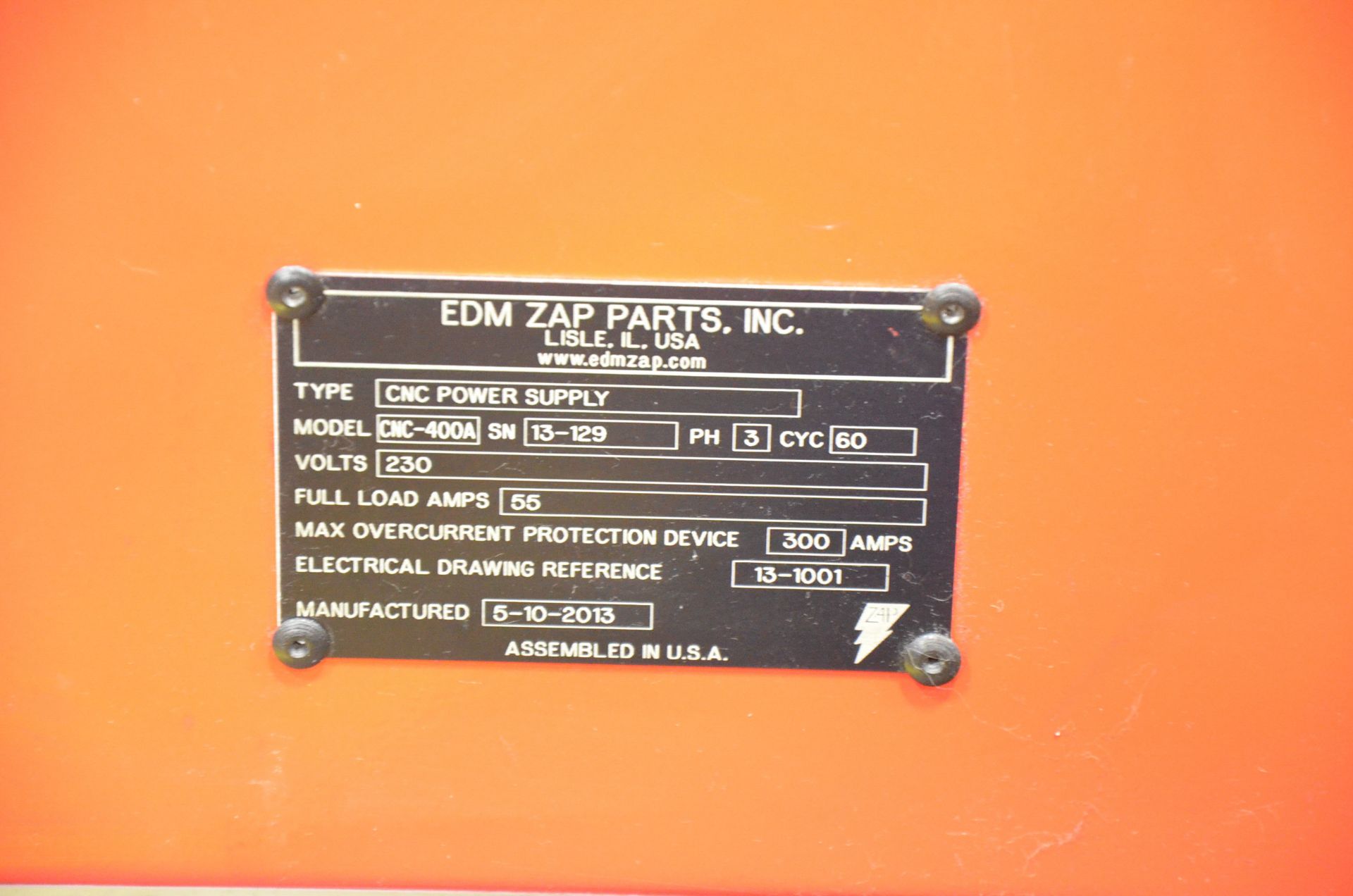 ZAP (2013) CNC-400A CNC RAM TYPE SINKER EDM WITH ADVANTAGE SERIES CNC EDM WINDOWS PC BASED TOUCH - Image 3 of 9