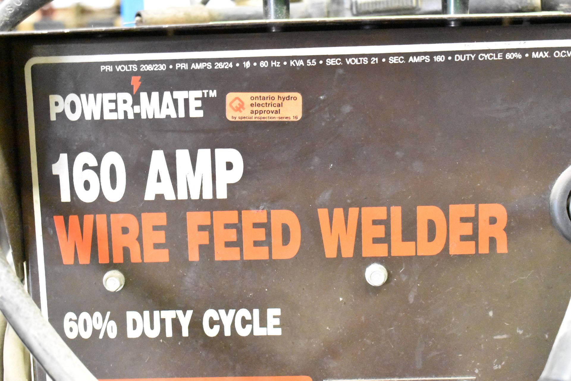 POWER-MATE 160AMP MIG WELDER WITH CABLES AND GUN, S/N: N/A [RIGGING FEE FOR LOT #4 - $50 CAD PLUS - Image 3 of 5