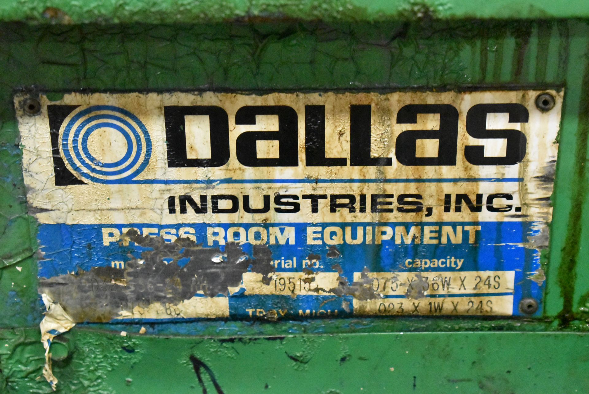 DALLAS INDUSTRIES D325-36-24RH .075X36WX24S FEEDER STRAIGHTENER, S/N: 19515 [RIGGING FEE FOR LOT #53 - Image 2 of 6