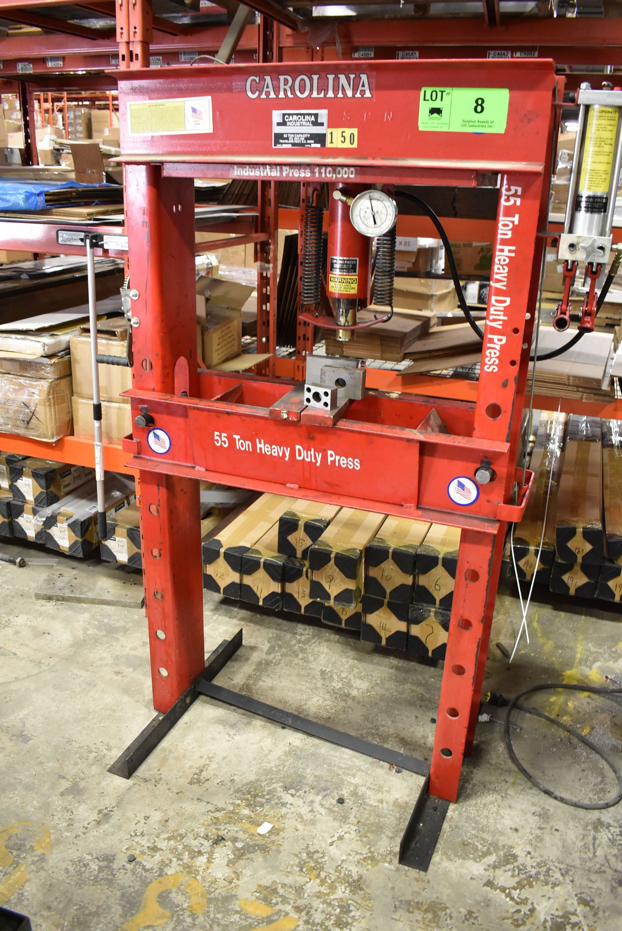 CAROLINA 55TON H-FRAME HYDRAULIC SHOP PRESS, S/N: N/A [RIGGING FEE FOR LOT #8 - $50 CAD PLUS