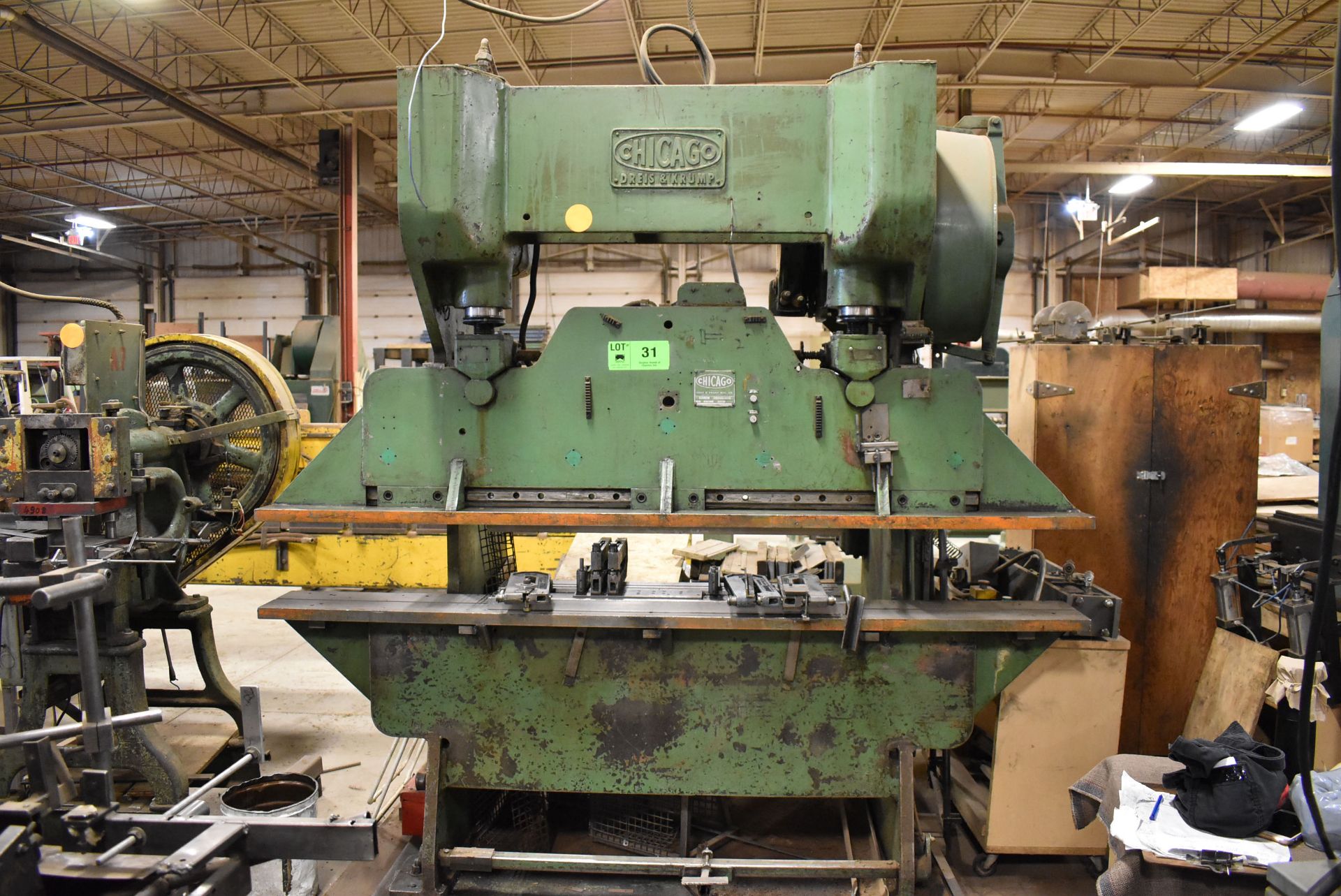 CHICAGO 50TON 8' MECHANICAL PRESS WITH 6'X10GA CAPACITY WITH UNI-PUNCH TOOLING, S/N: L-10321 [