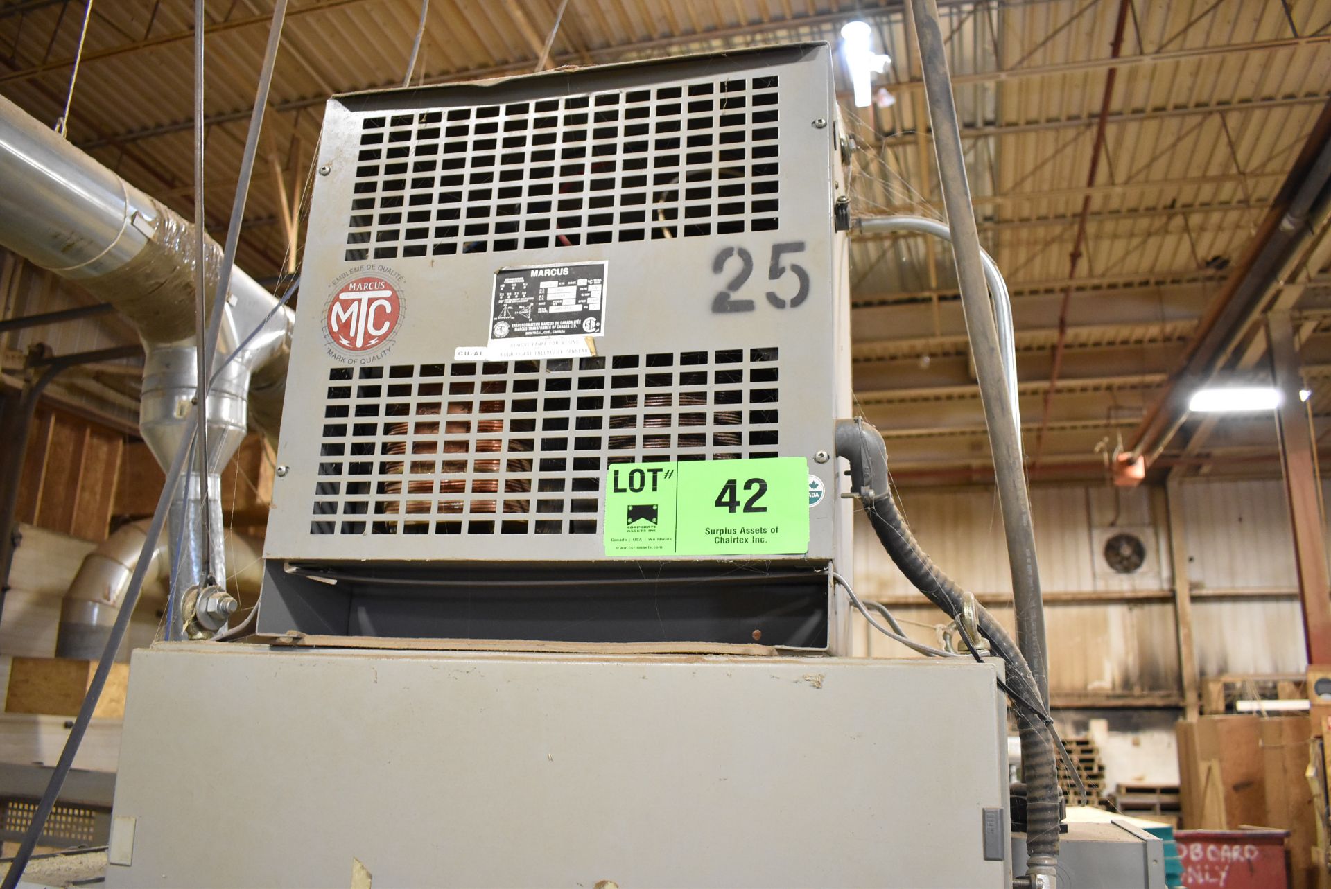 MARCUS 25KVA TRANSFORMER, S/N: N/A [RIGGING FEE FOR LOT #42 - $60 CDN PLUS APPLICABLE TAXES]