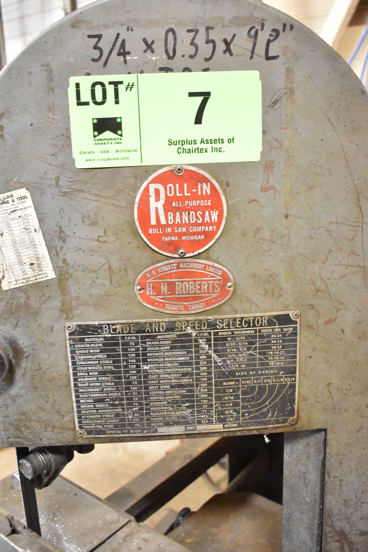 ROLL-IN 48" VERTICAL BANDSAW, S/N: N/A [RIGGING FEE FOR LOT #7 - $100 CDN PLUS APPLICABLE TAXES] - Image 3 of 3