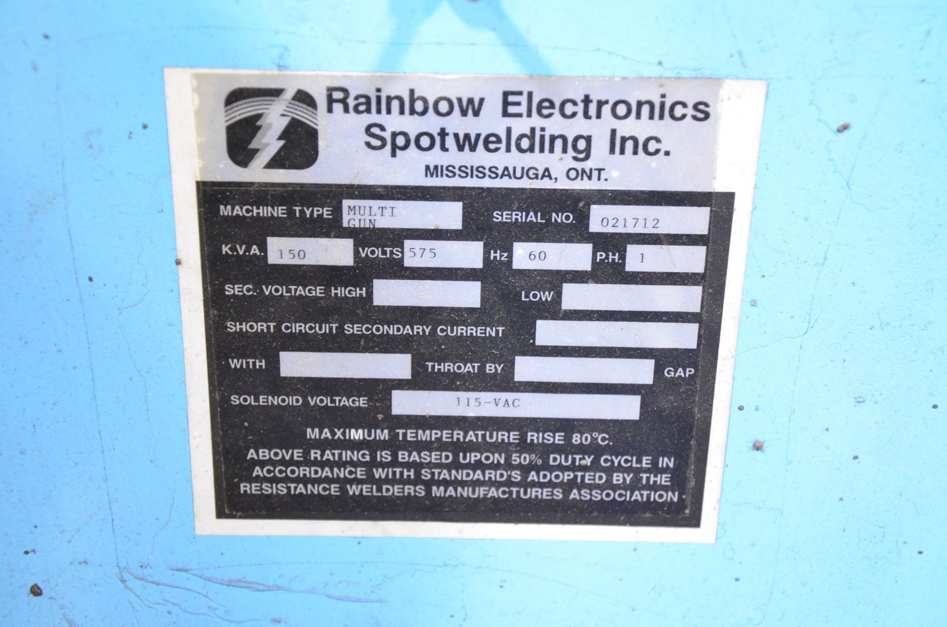 RAINBOW ELECTRONICS 4-GUN ROMAN SPOT WELDING SYSTEM WITH ROBOTRON SERIES 115 DIGITAL - Image 2 of 7