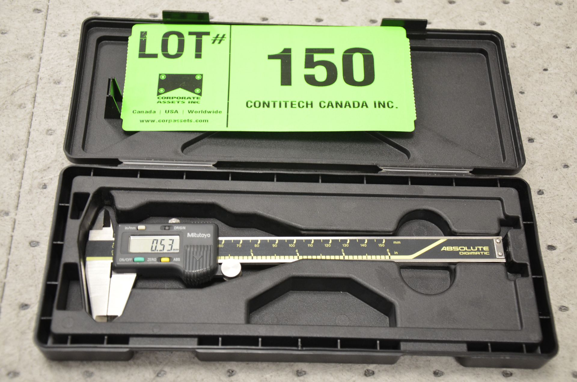 MITUTOYO 6" DIGITAL VERNIER CALIPER, S/N N/A [RIGGING FEE FOR LOT #150 - $20 USD PLUS APPLICABLE