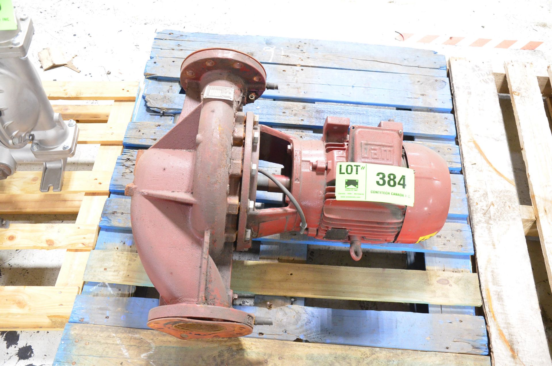 TVS 4X4X10 CENTRIFUGAL PUMP WITH 7.5HP MOTOR, S/N N/A [RIGGING FEE FOR LOT #384 - $25 USD PLUS